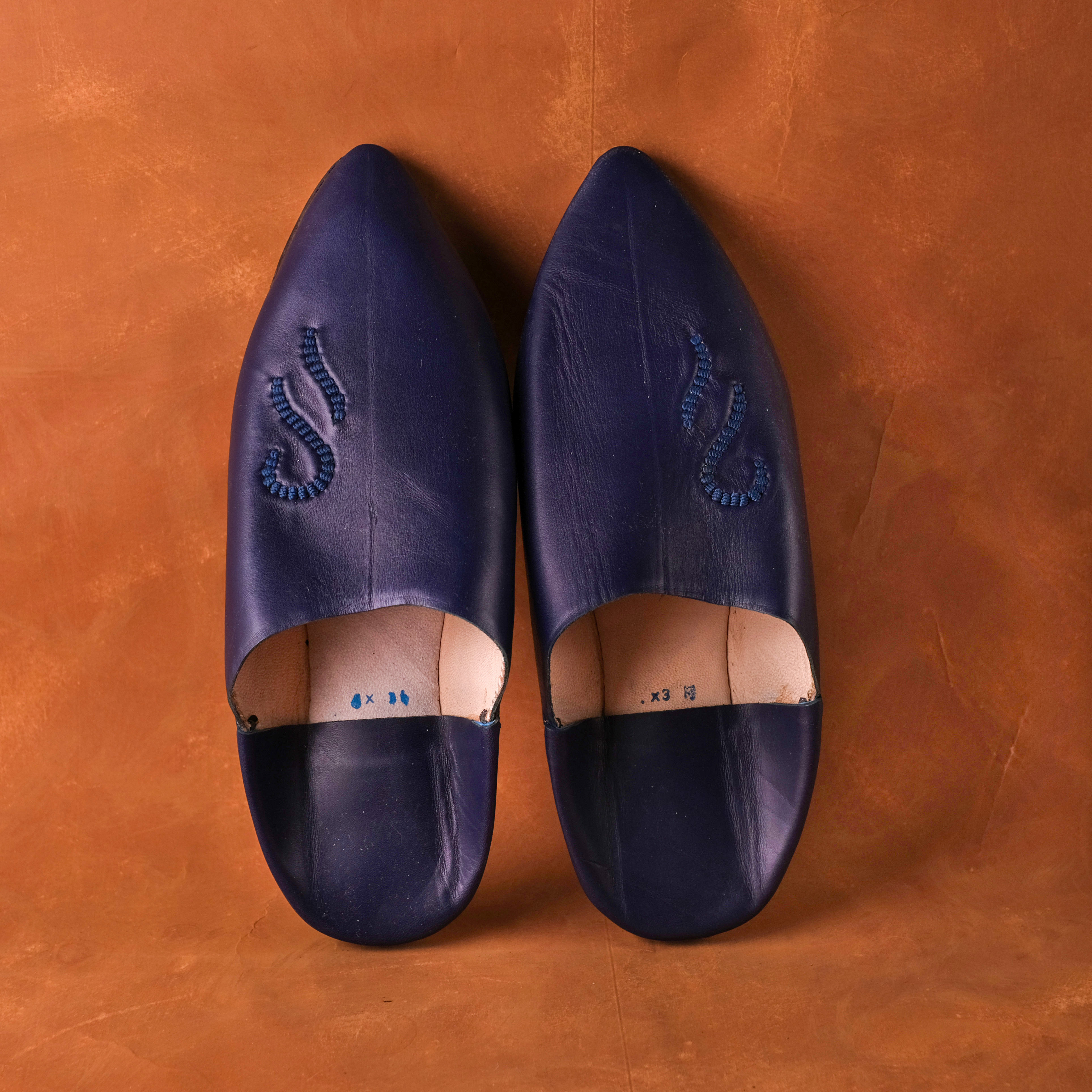 柏柏手工鞋 ｜圖騰寶藍 - 尖｜摩洛哥