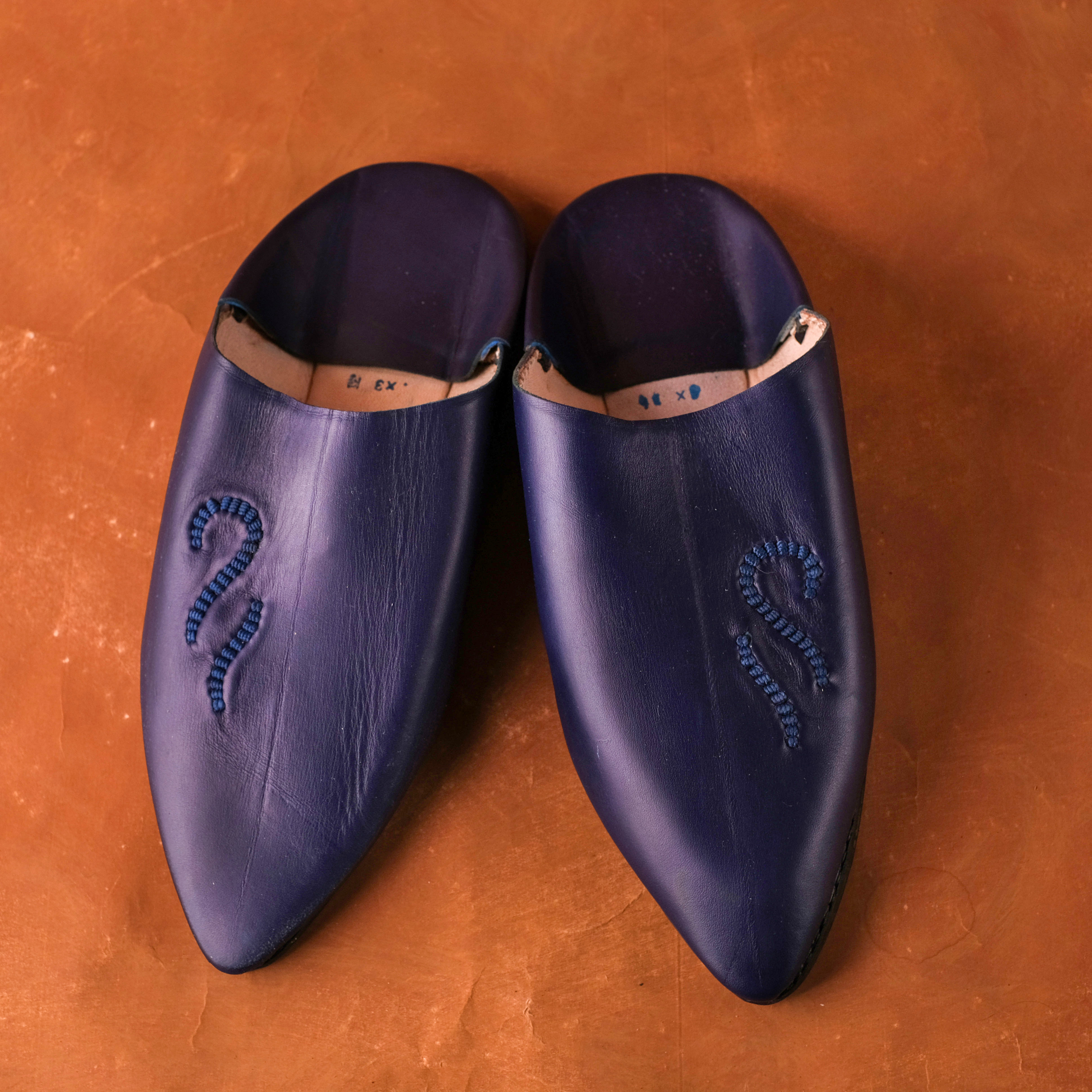 柏柏手工鞋 ｜圖騰寶藍 - 尖｜摩洛哥