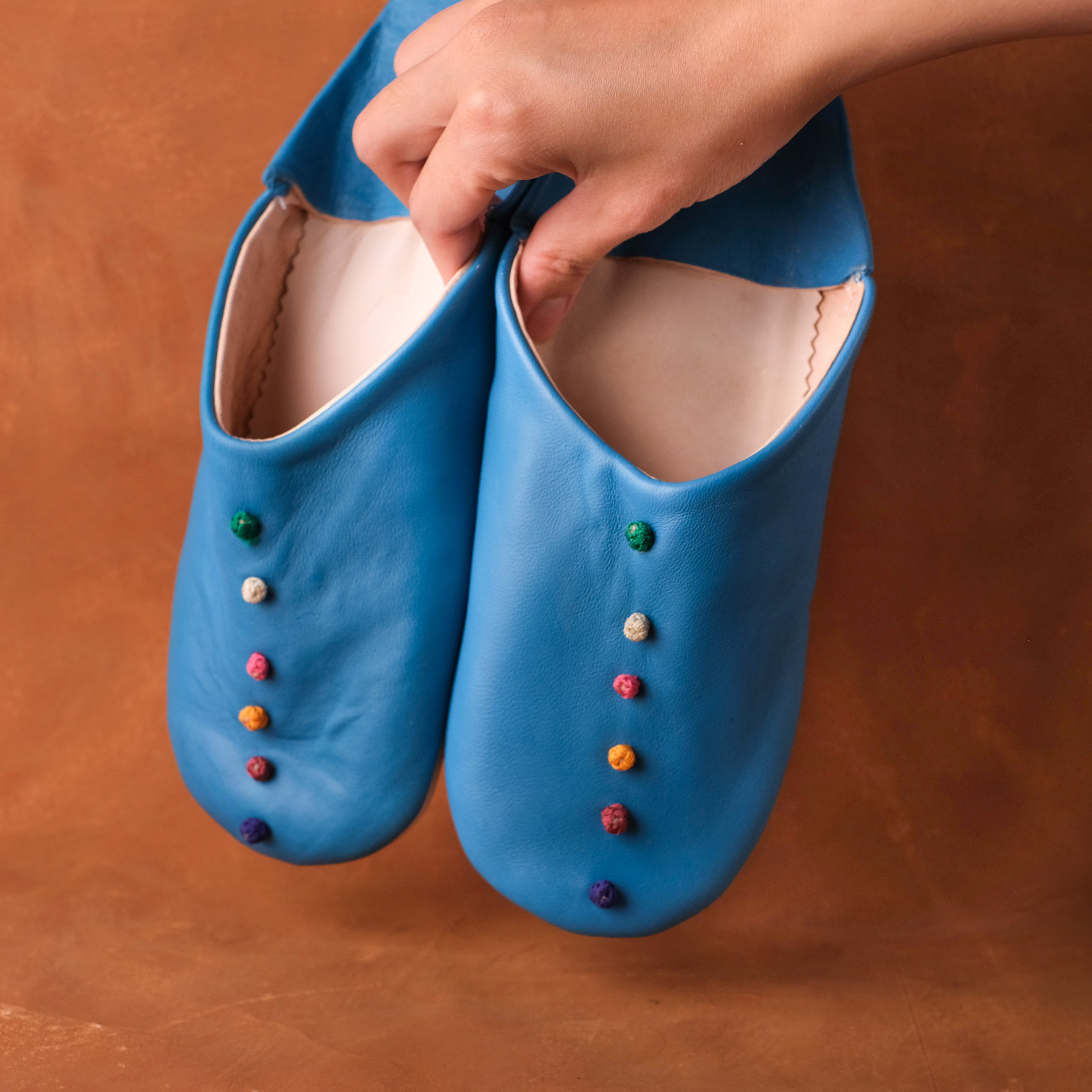 柏柏手工鞋 ｜繡球天藍 - 圓｜摩洛哥