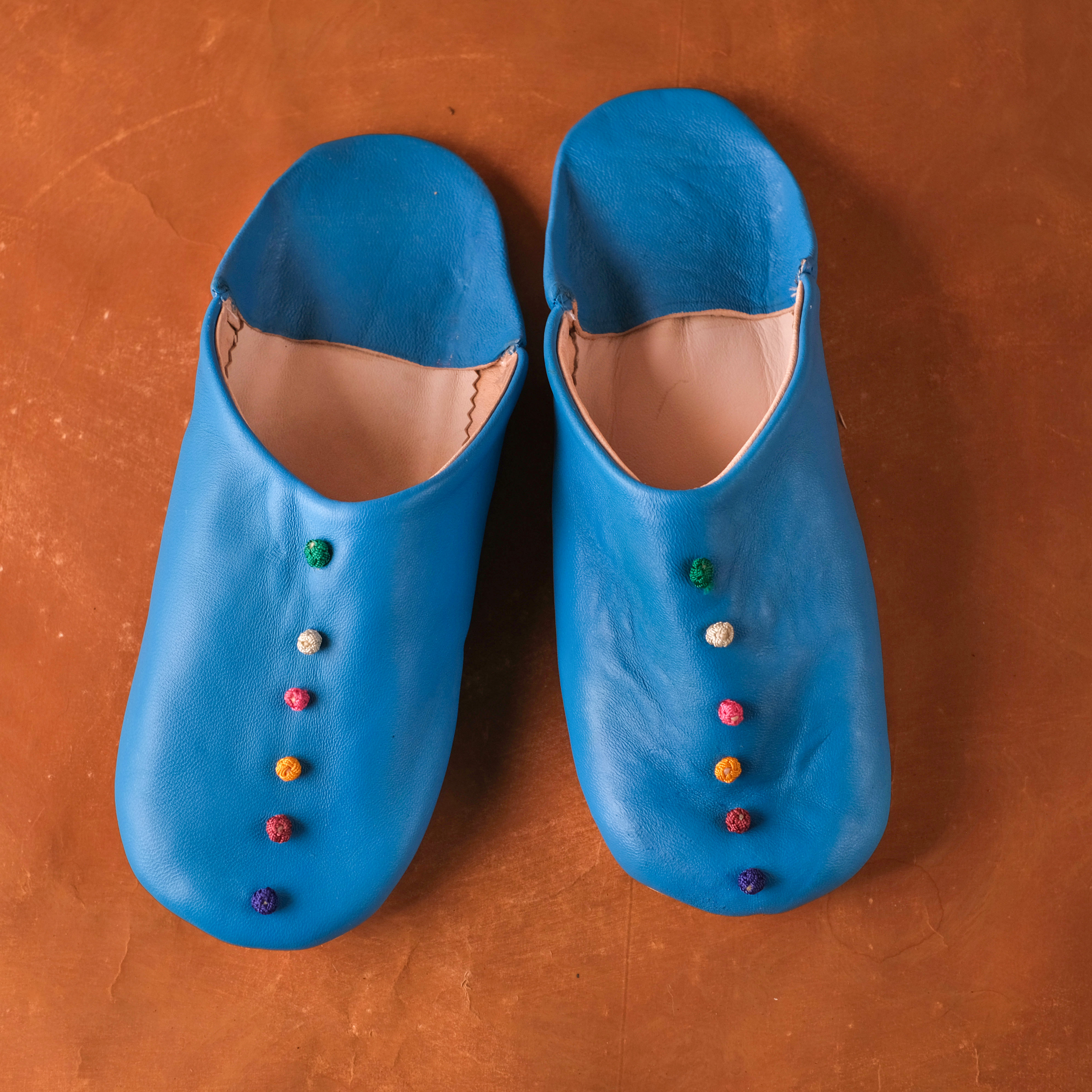 柏柏手工鞋 ｜繡球天藍 - 圓｜摩洛哥