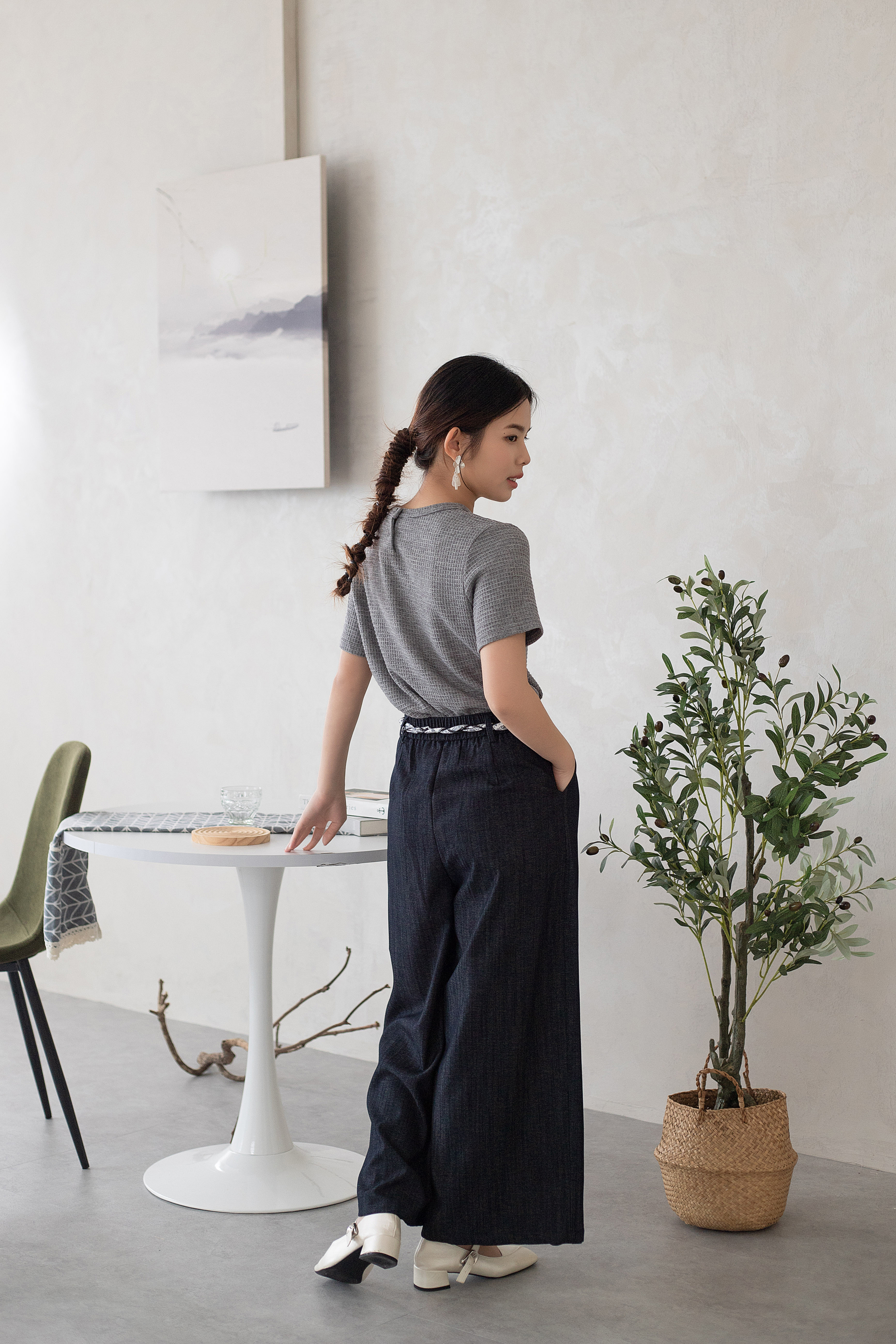 Charise Pleated Straight Leg Pants Navy -2622PLNAV