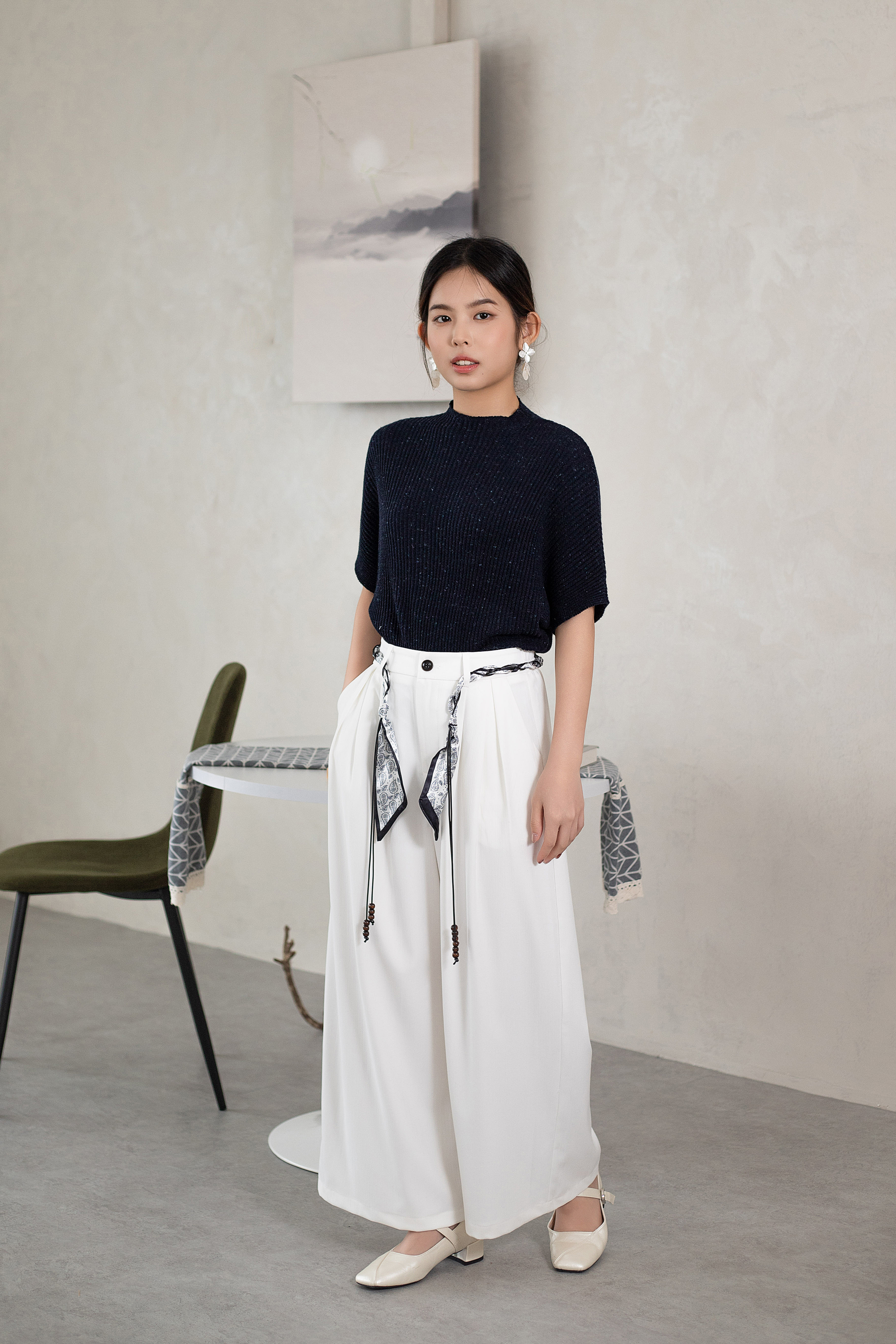 Charise Pleated Straight Leg Pants White -2622PLWHI