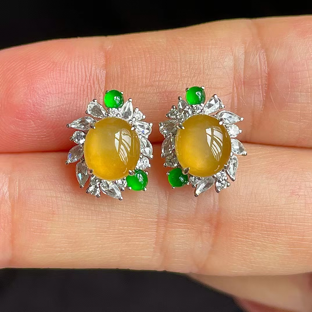 1229412 翡翠冰種黃耳釘