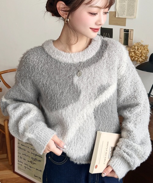 日本🇯🇵連線 Moment+ 溫柔波浪線條圖案提花針織套頭衫 提花 線條 針織 針織衫 套頭衫 長袖 3色(任買兩件7-11免運)/預購