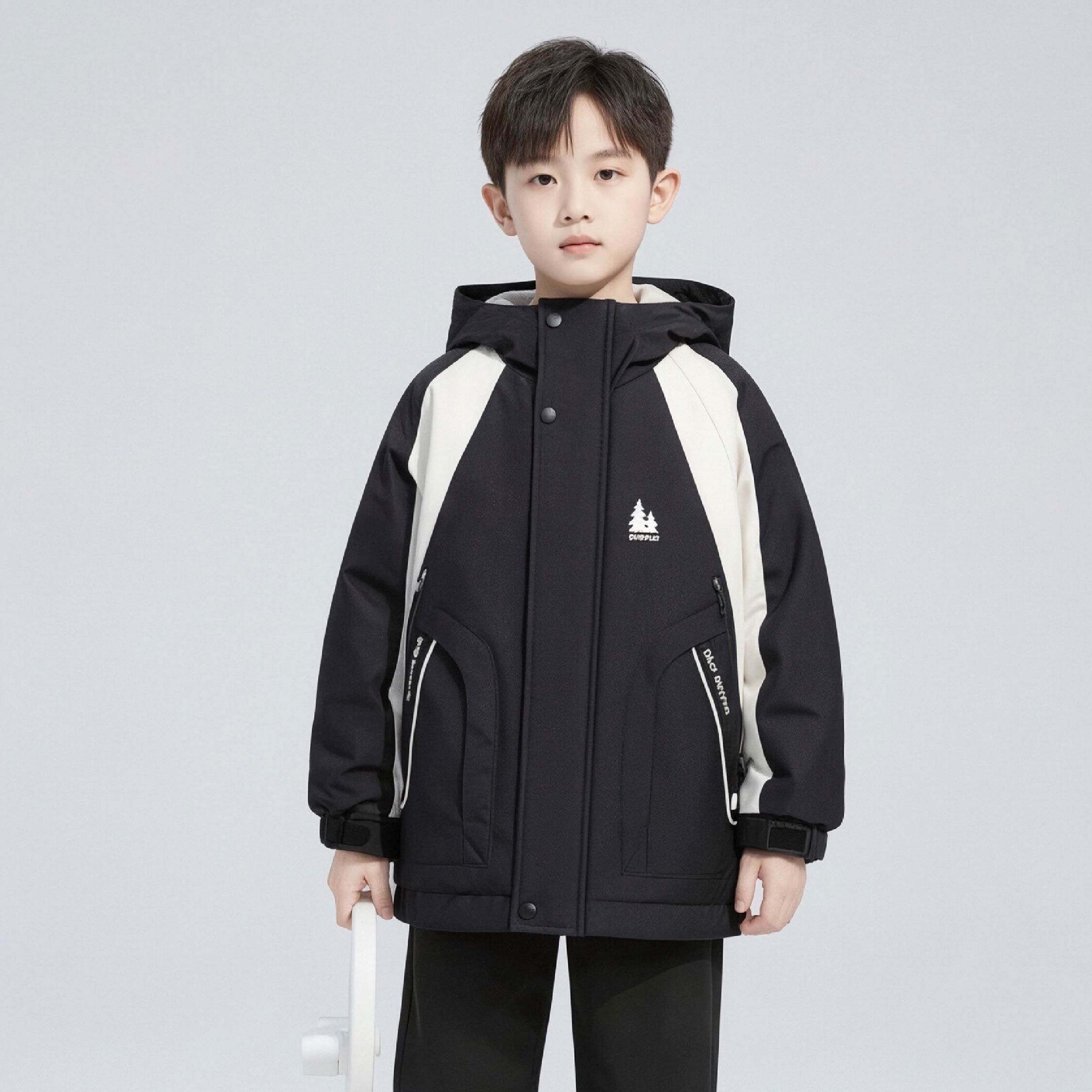 【H55682】小松樹印花刷毛連帽外套＊三色