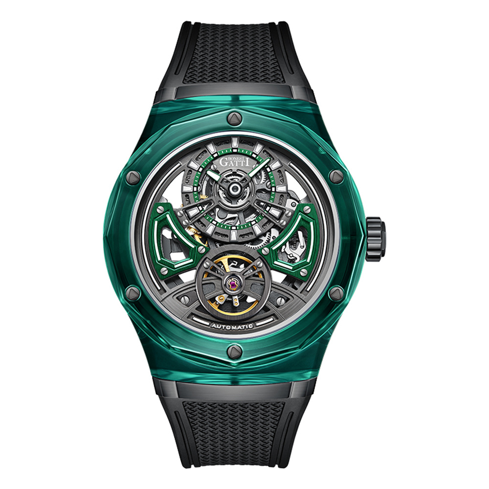 【Bonest Gatti 布加迪】馳風競速系列 BG5807 高透水晶錶殼 雙面鏤空 夜光 機械 手錶