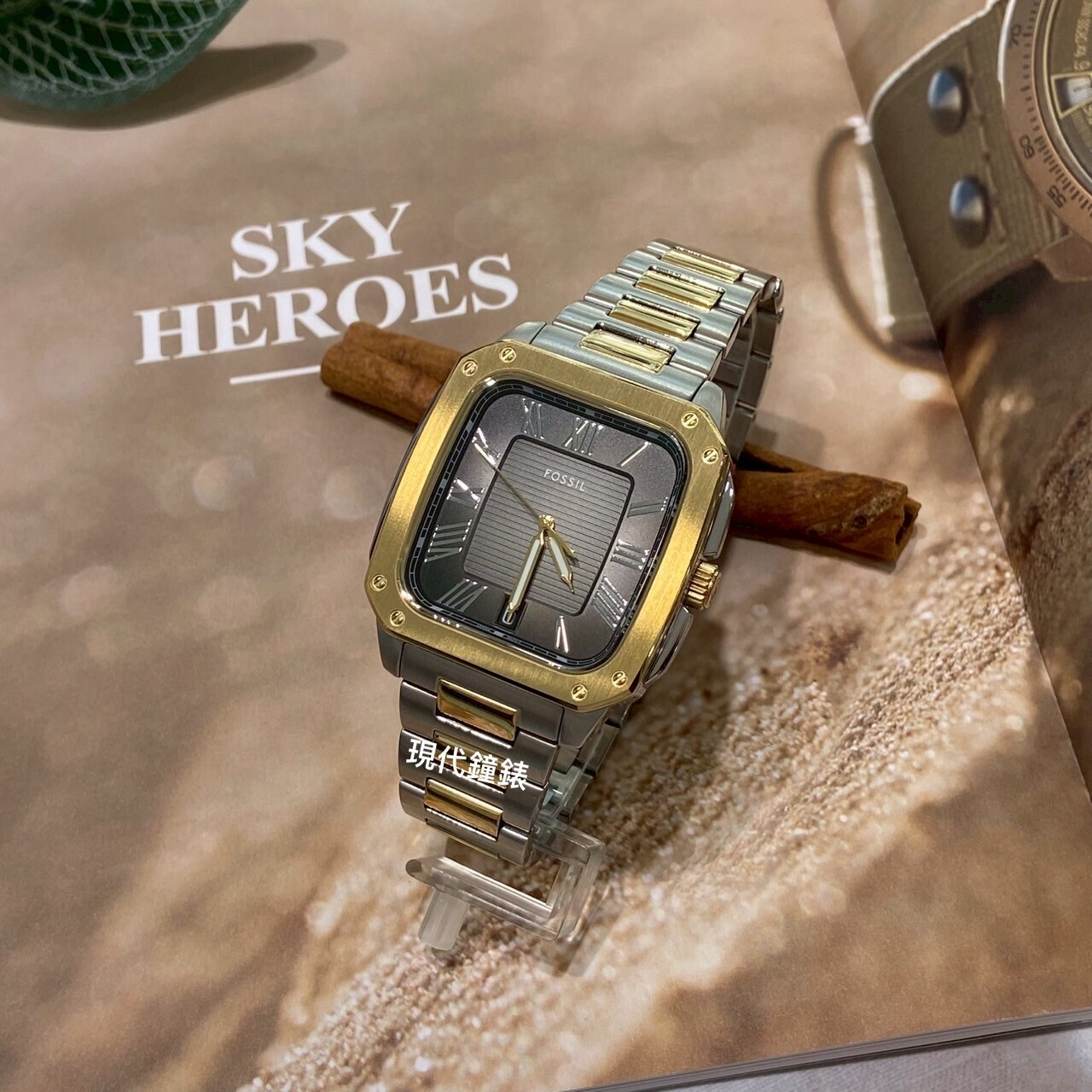 【FOSSIL】經典半金方型男錶FS6123 40mm現代鐘錶