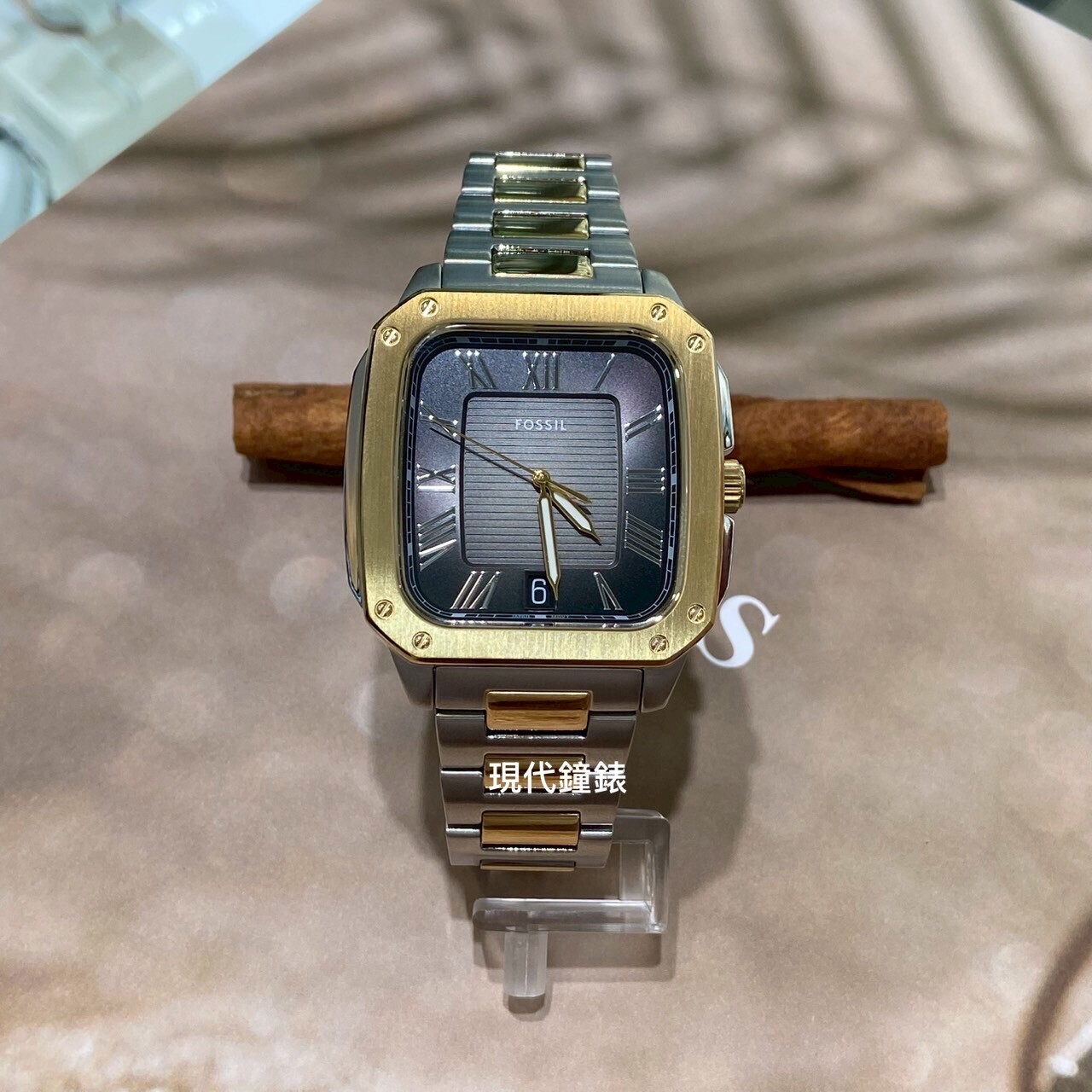 【FOSSIL】經典半金方型男錶FS6123 40mm現代鐘錶