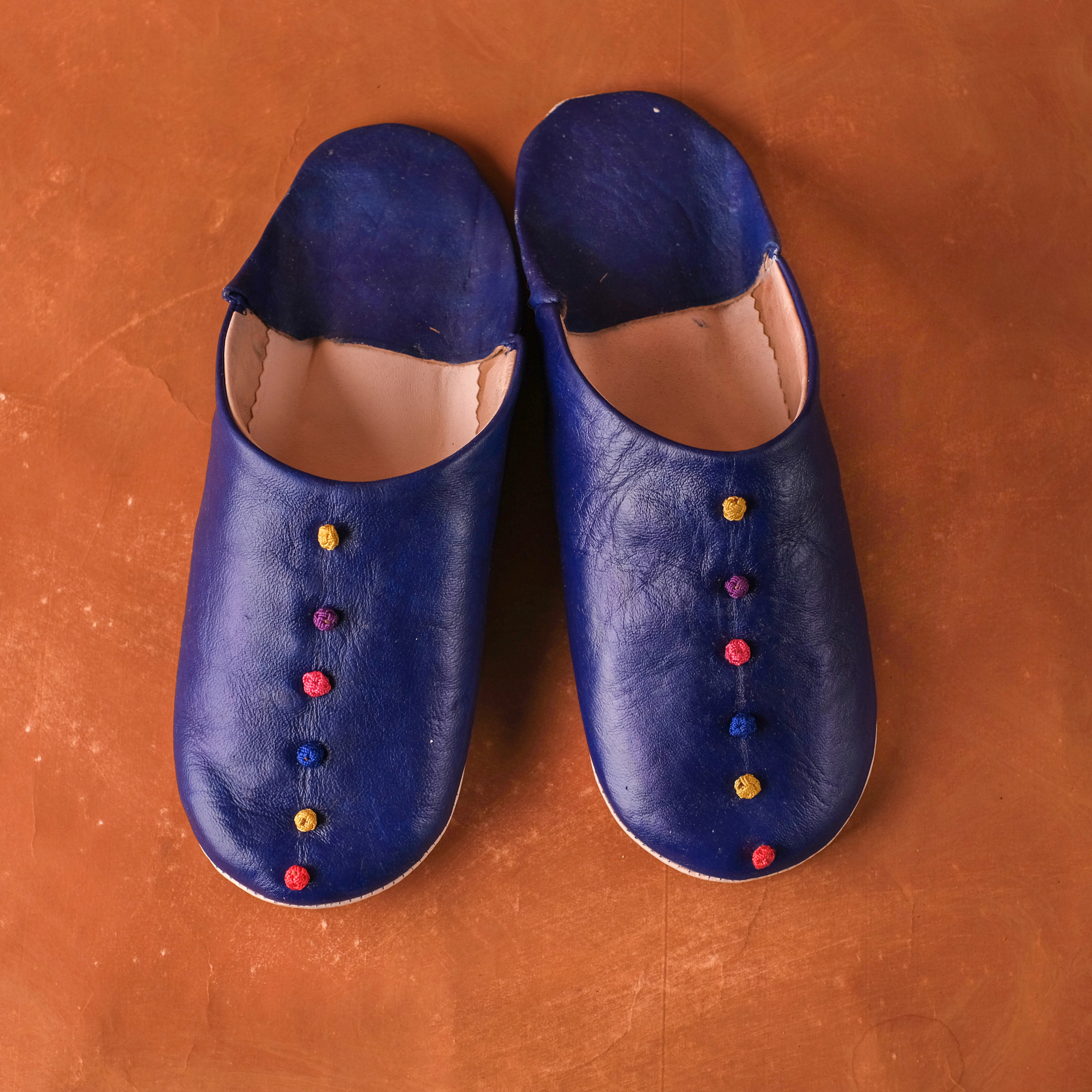 柏柏手工鞋 ｜繡球寶藍 - 圓｜摩洛哥