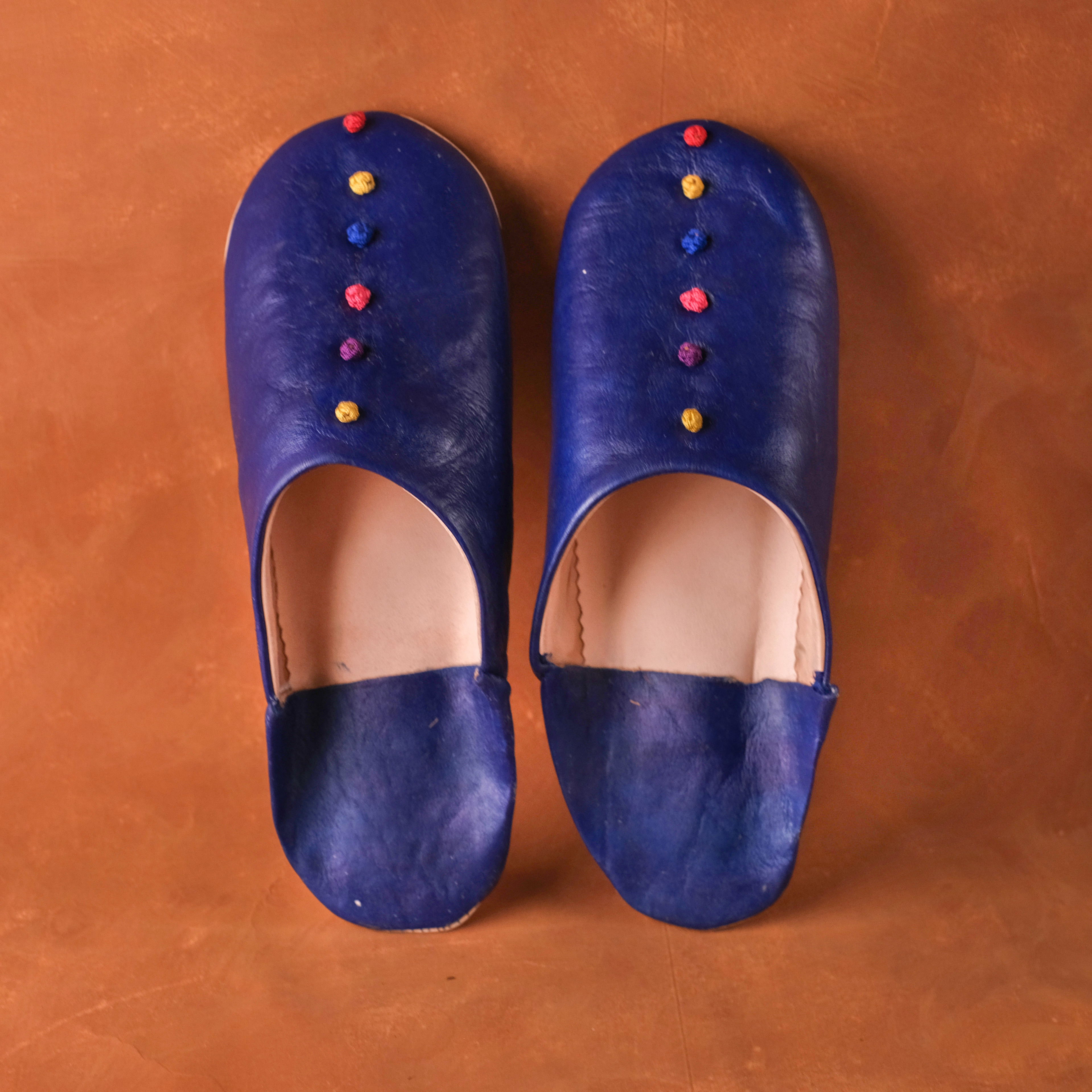 柏柏手工鞋 ｜繡球寶藍 - 圓｜摩洛哥