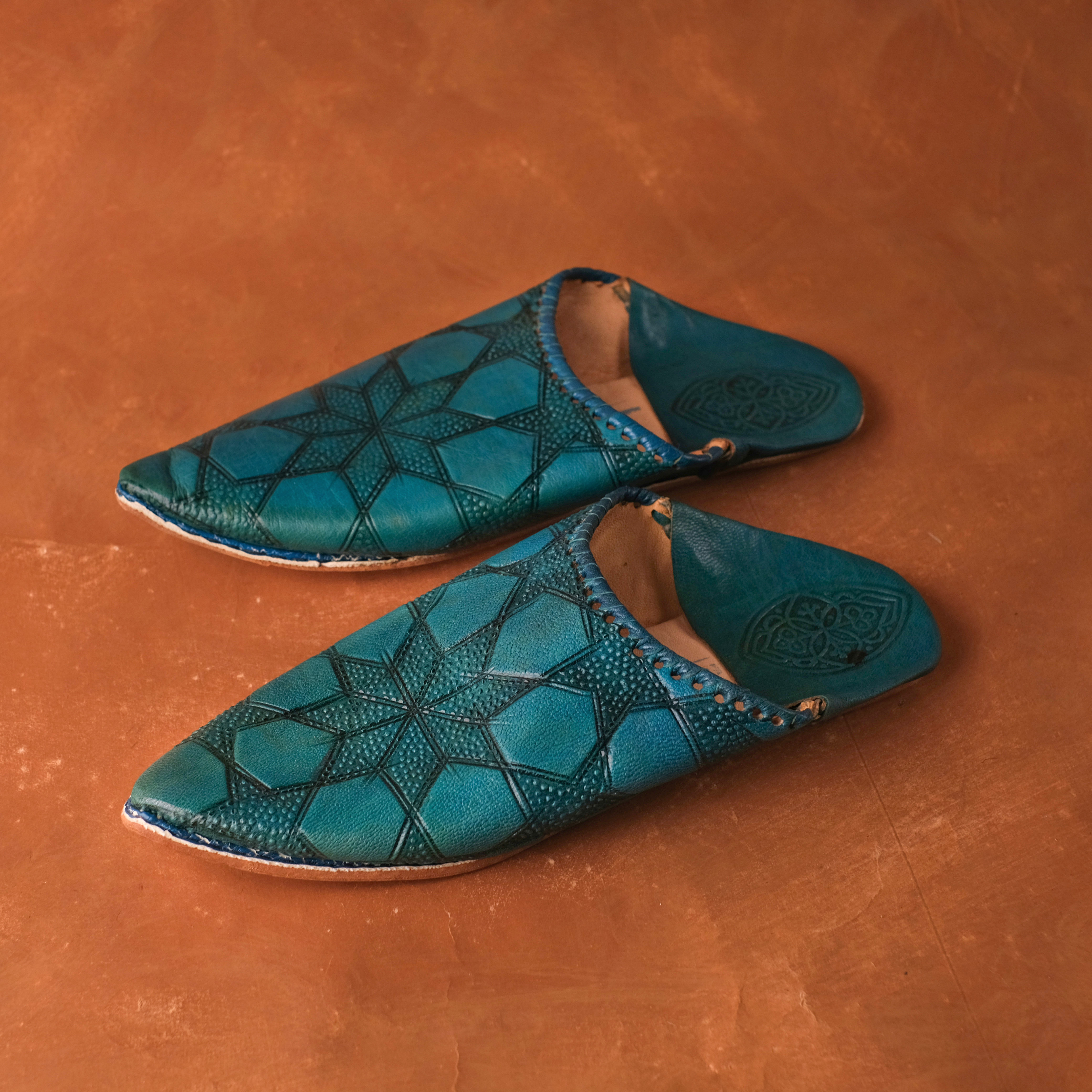 柏柏手工鞋 ｜幾何松石綠 -尖｜摩洛哥