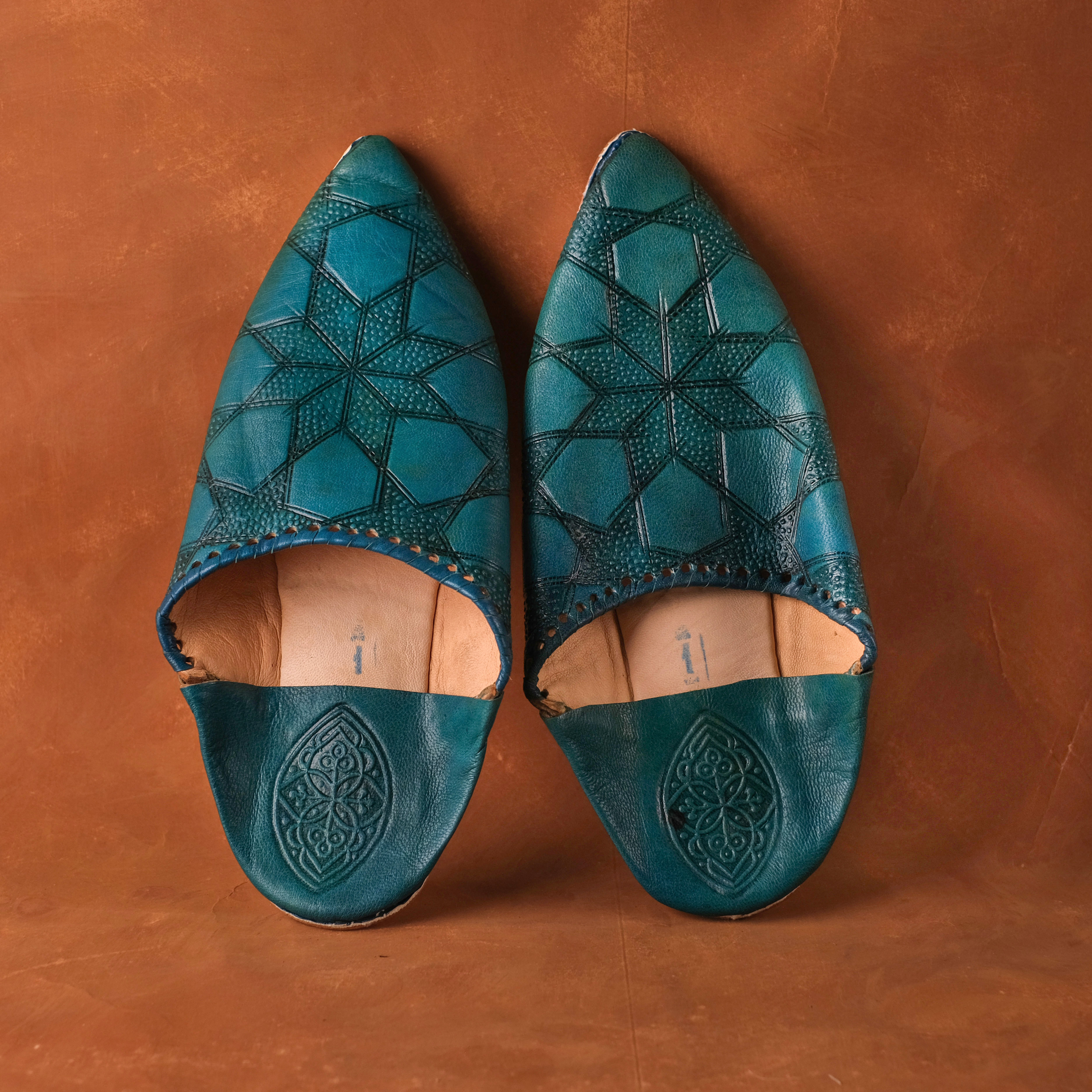 柏柏手工鞋 ｜幾何松石綠 -尖｜摩洛哥