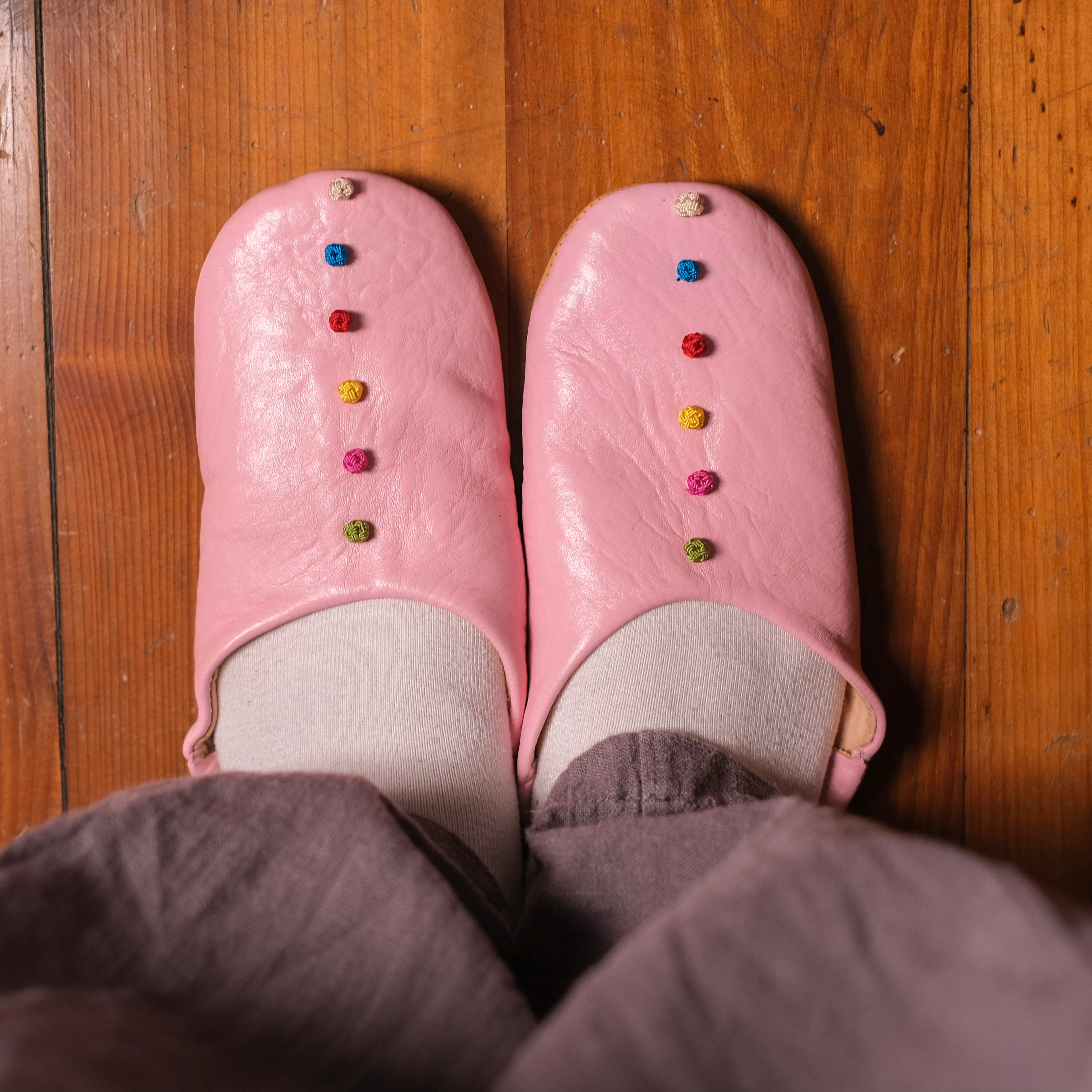 柏柏手工鞋 ｜繡球淺粉紅 - 圓｜摩洛哥