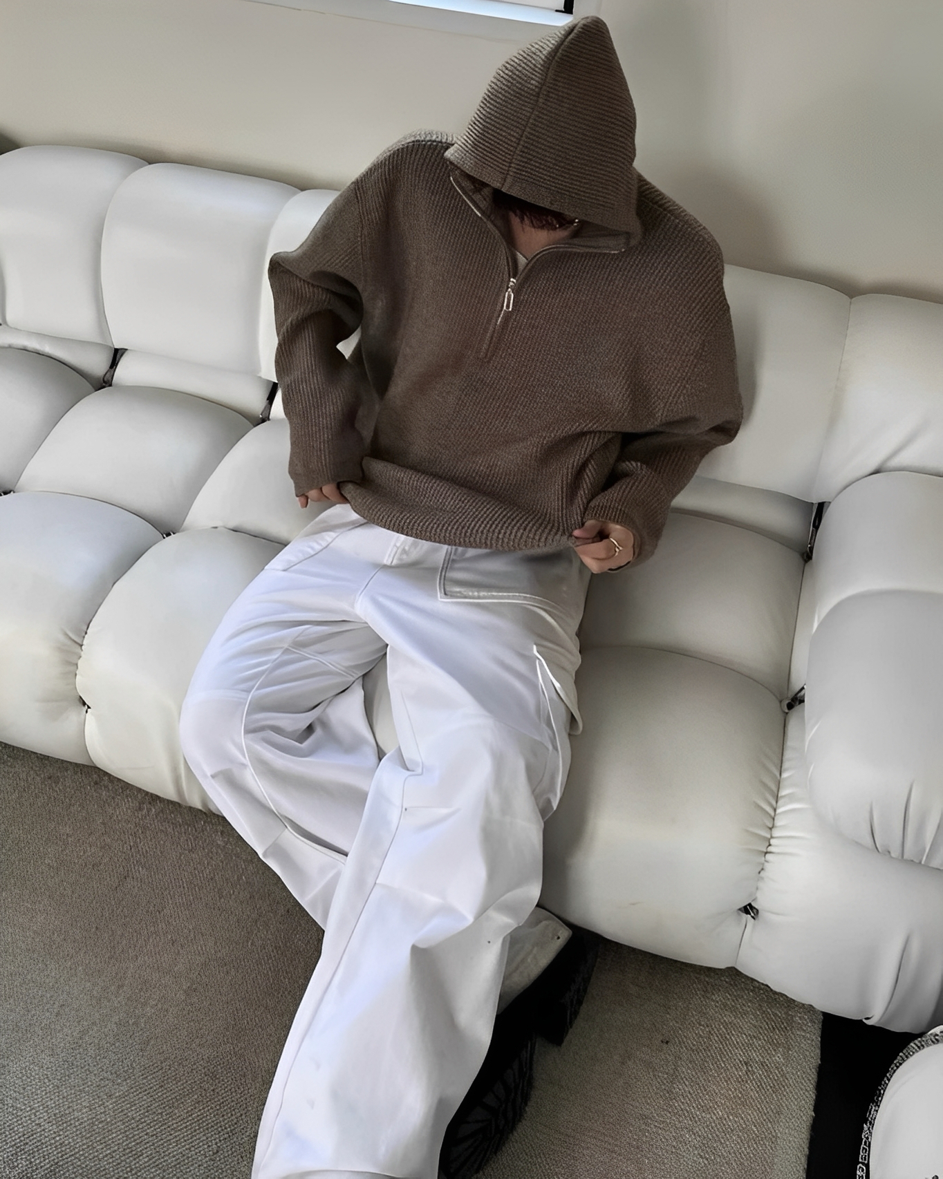 日系 復古 短版 拉鍊 針織 毛衣