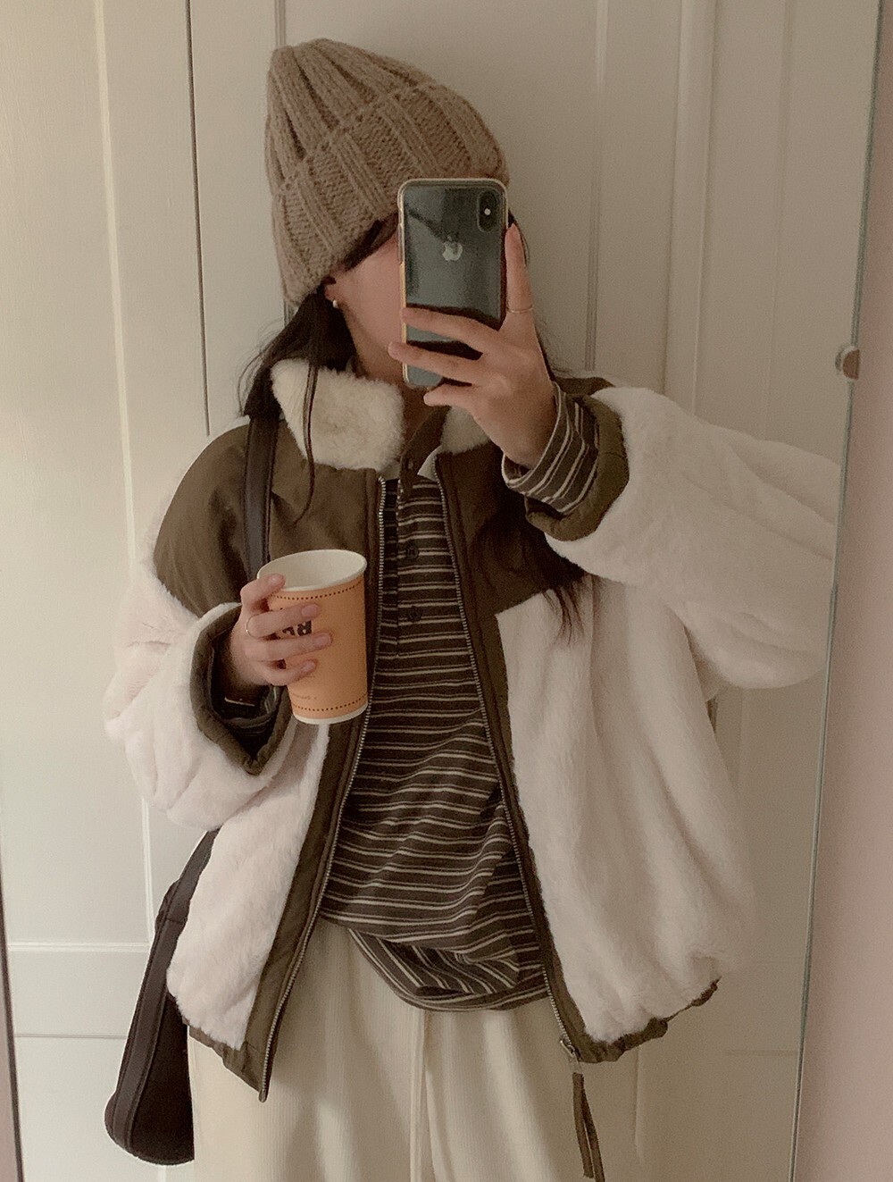 韓國grace muse授權 日系工裝風雙面拼接毛絨立領外套