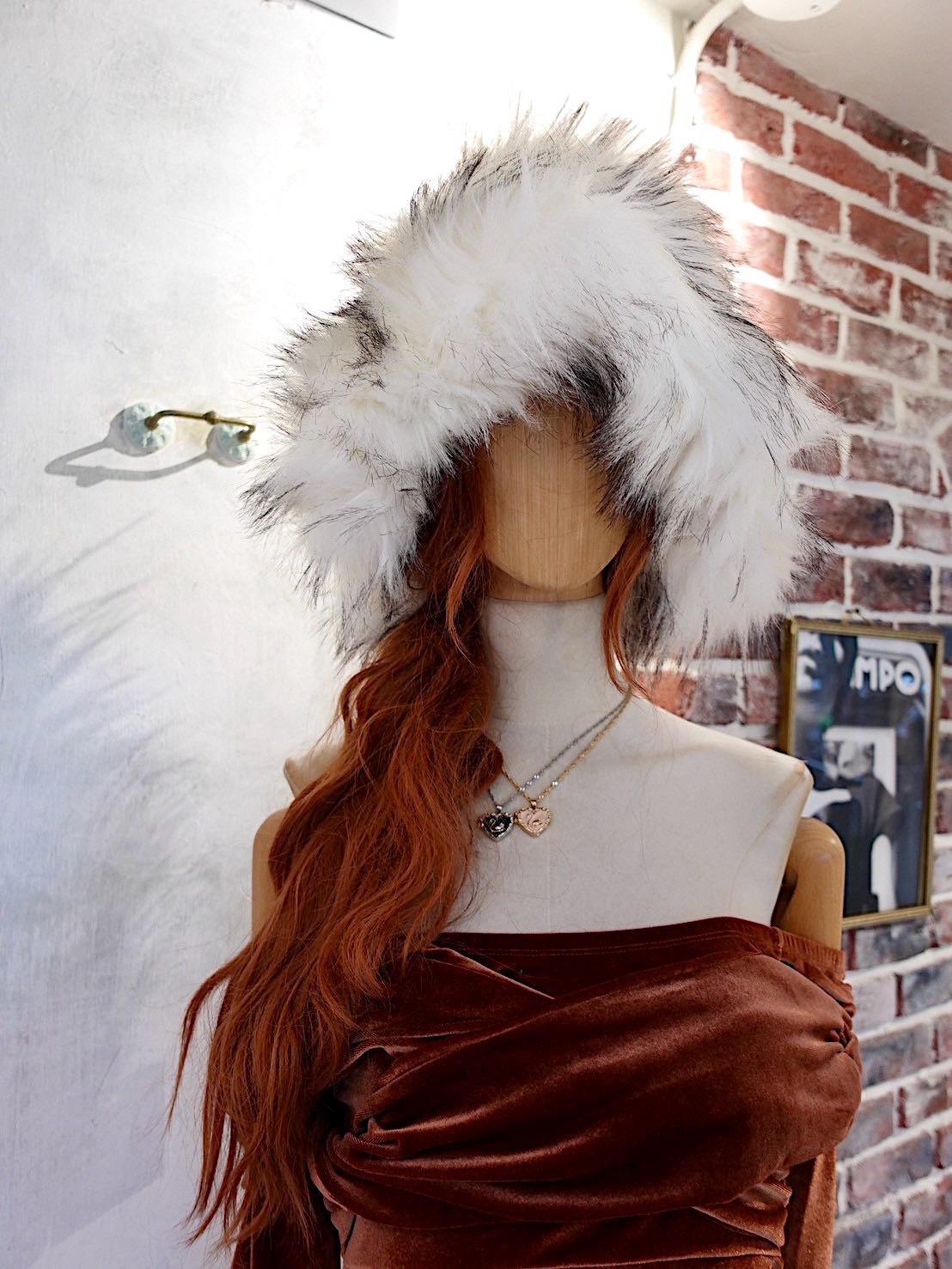 Ivory米白色 Vegan毛毛皮草漁夫毛帽