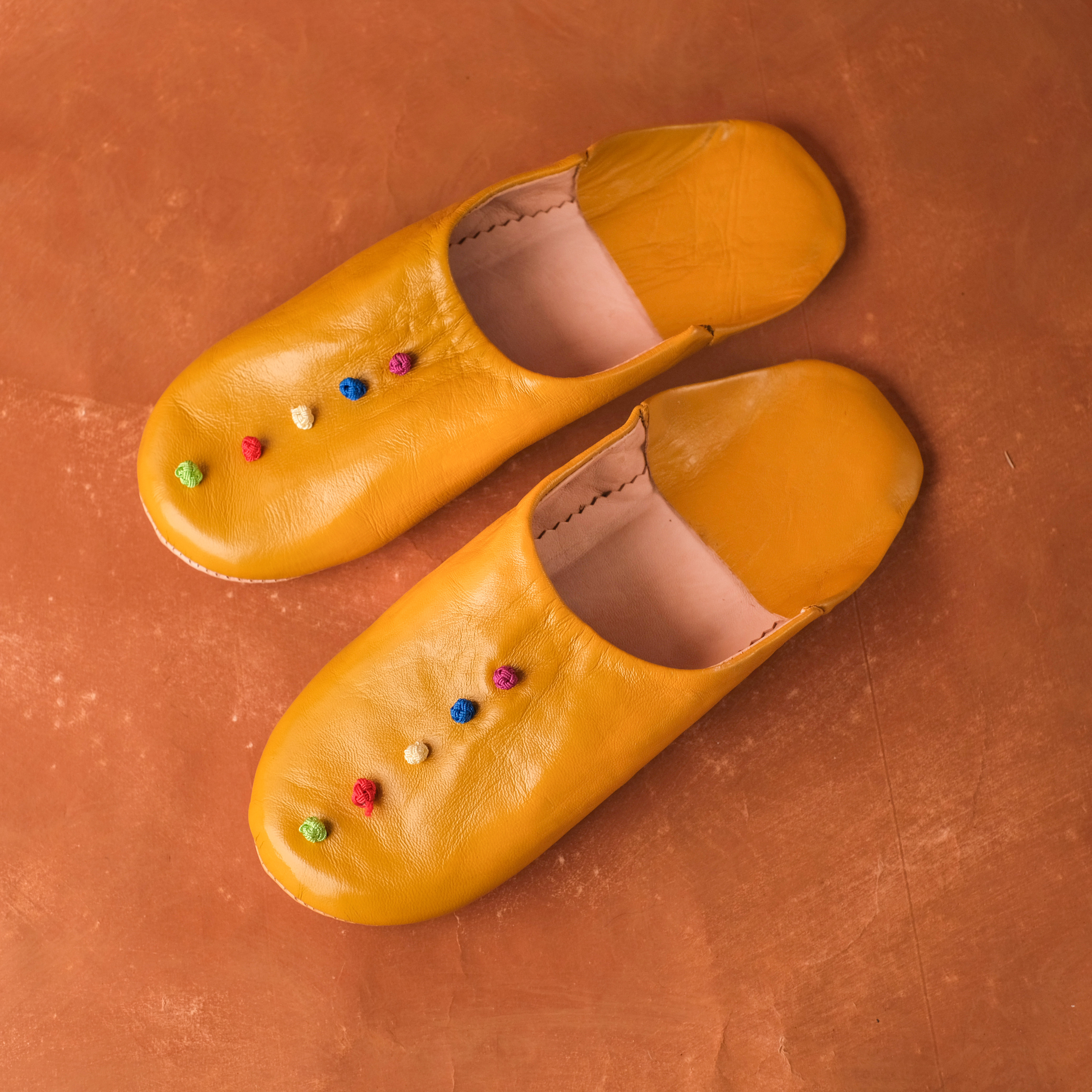 柏柏手工鞋 ｜繡球黃 - 圓｜摩洛哥