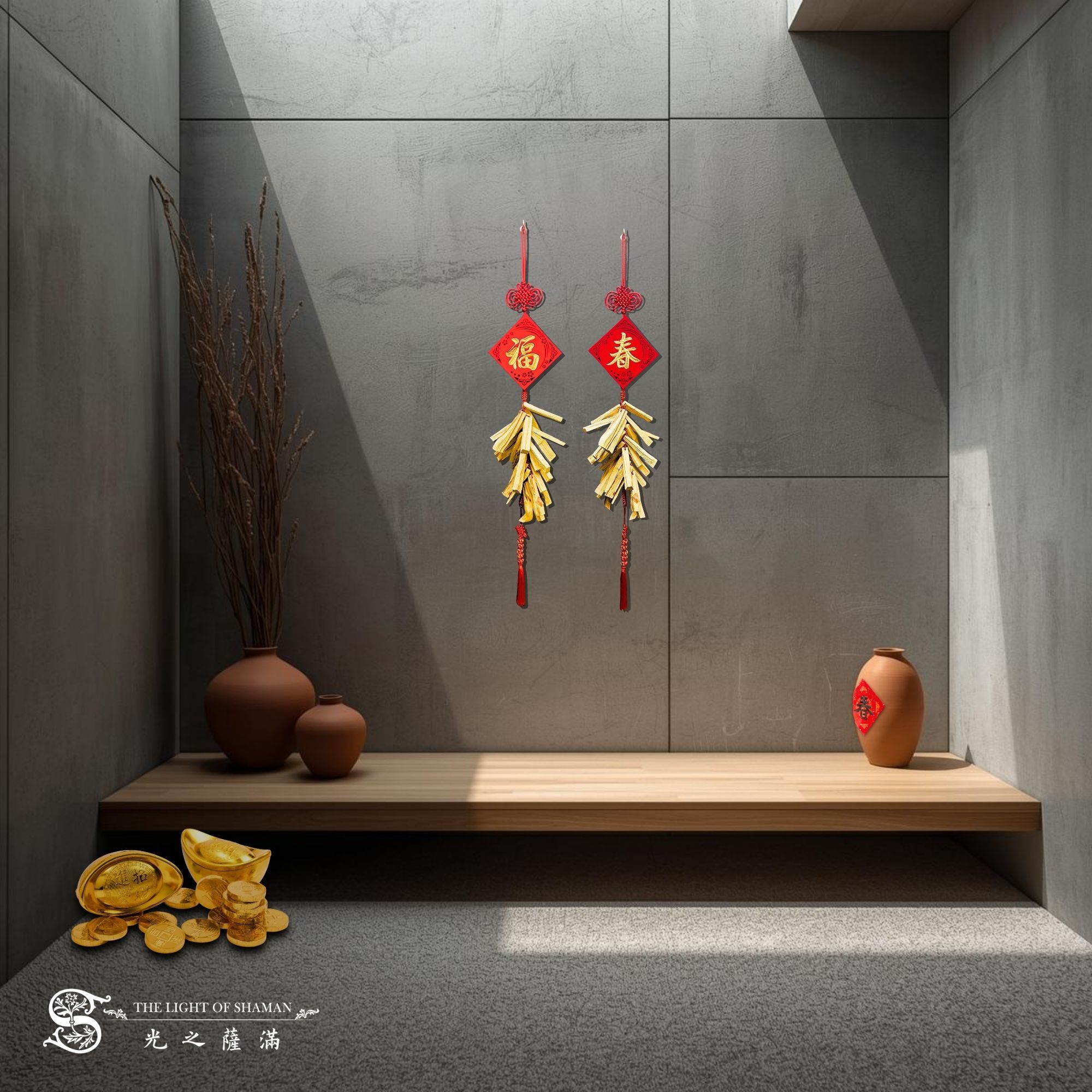 【財神騎馬來  能量鞭炮串.聖木開運炮】財神騎馬來 財馬到你家  聖木鞭炮--春福.黃金萬兩、招財進寶.日日有見財 -  光之薩滿