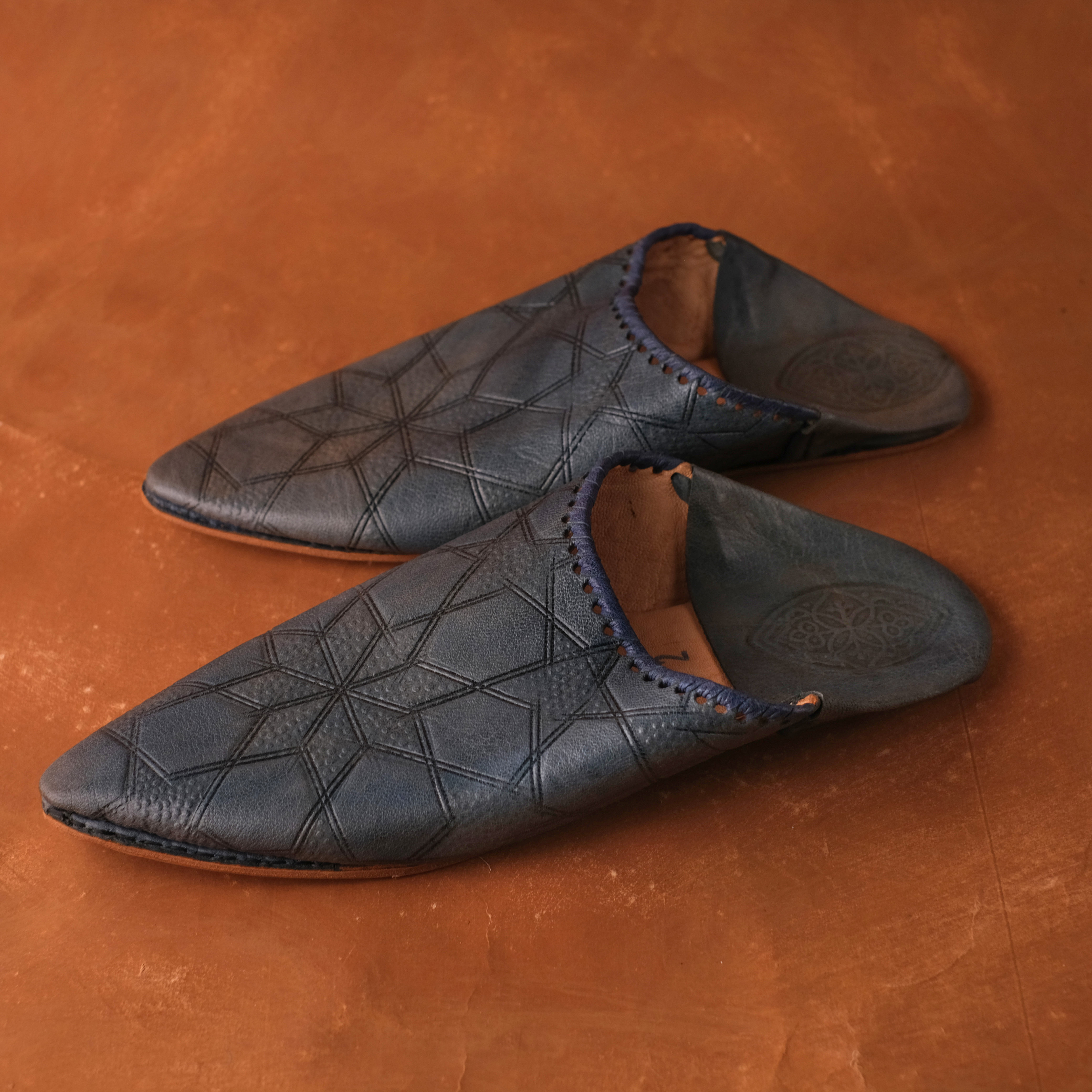 柏柏手工鞋 ｜幾何灰藍 -尖｜摩洛哥