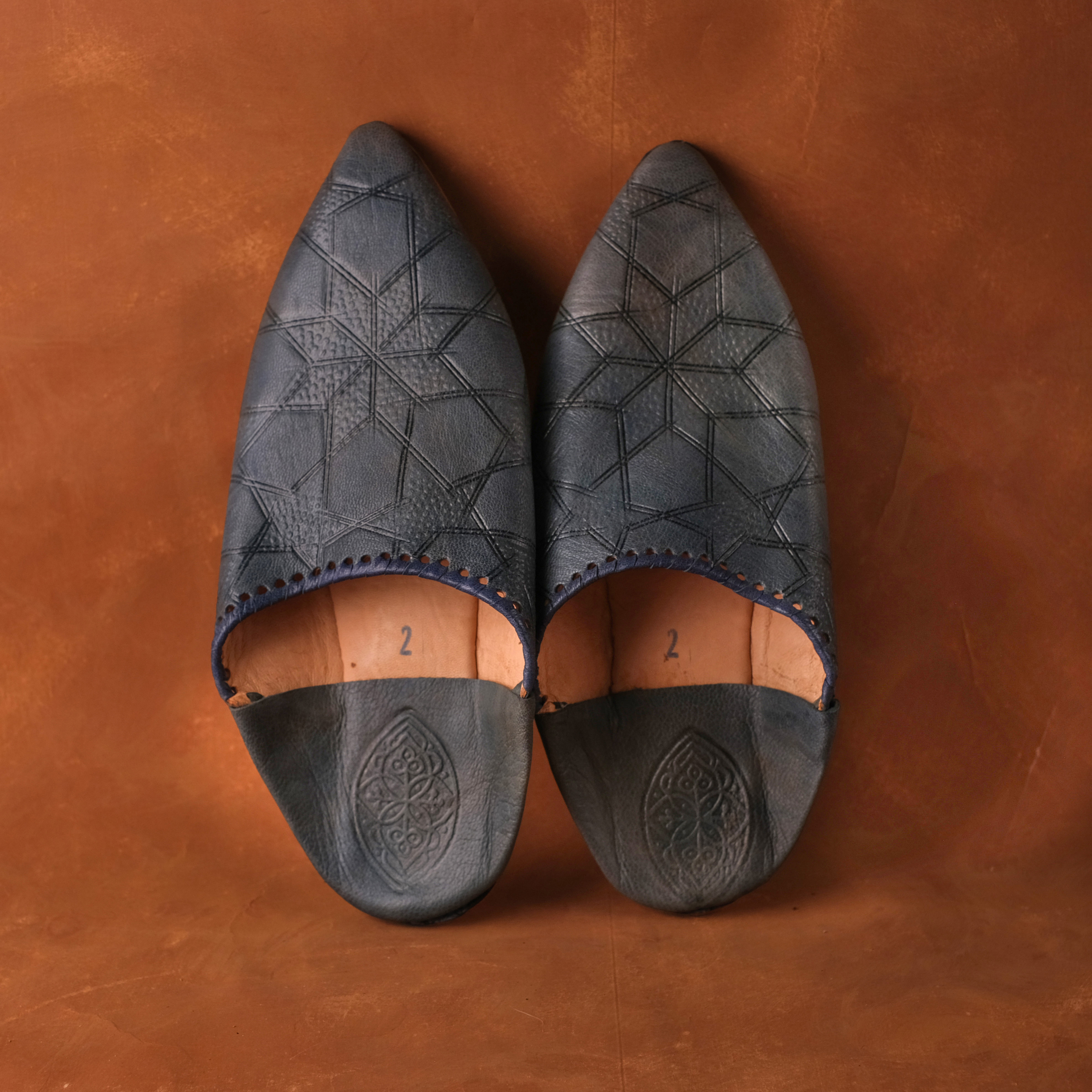 柏柏手工鞋 ｜幾何灰藍 -尖｜摩洛哥