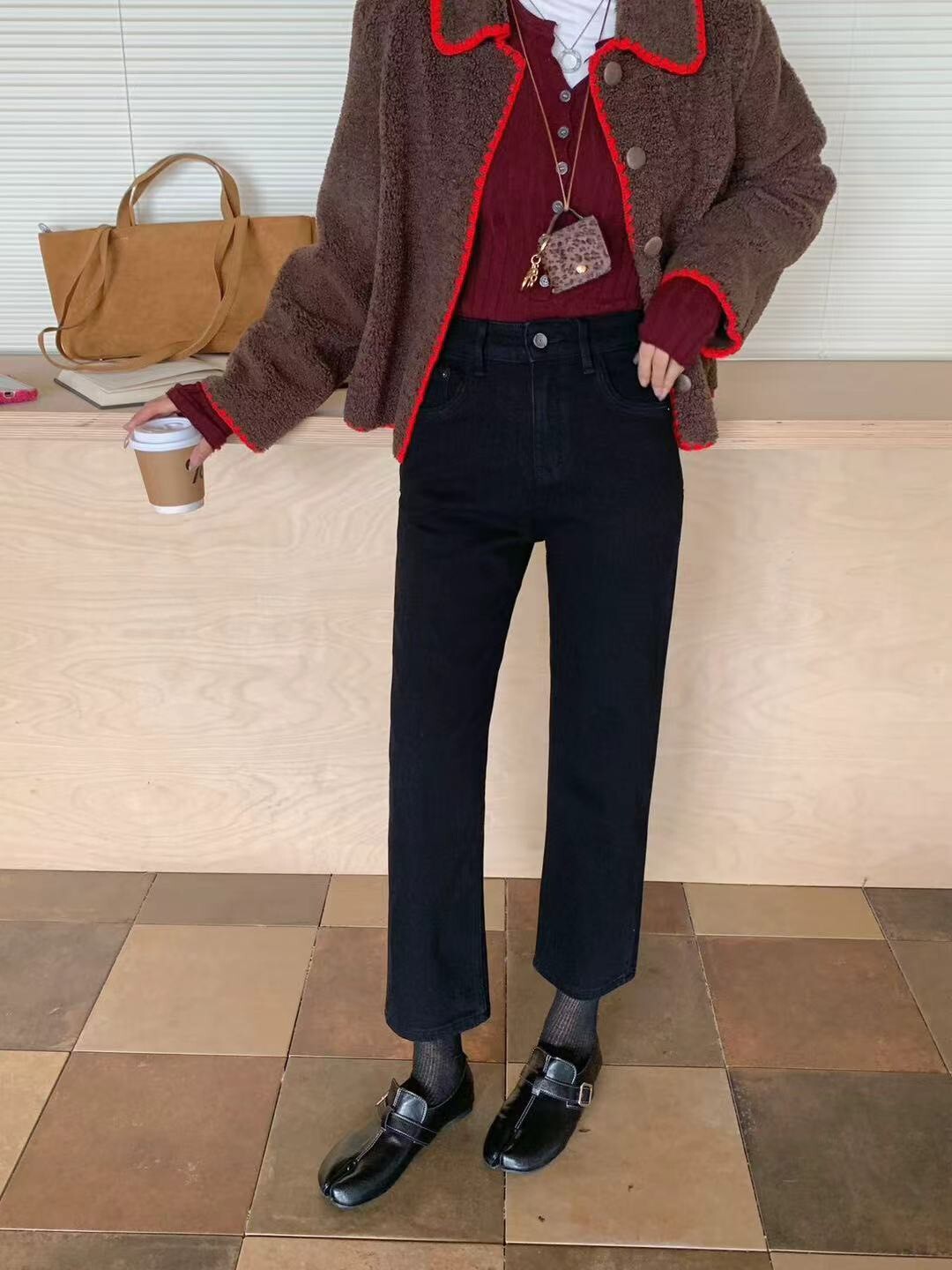 Nellie&Co.保暖薄絨小直筒牛仔褲