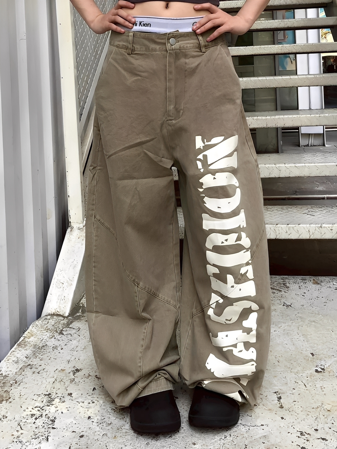 字母 設計 工裝 彎刀 長褲 彎刀褲