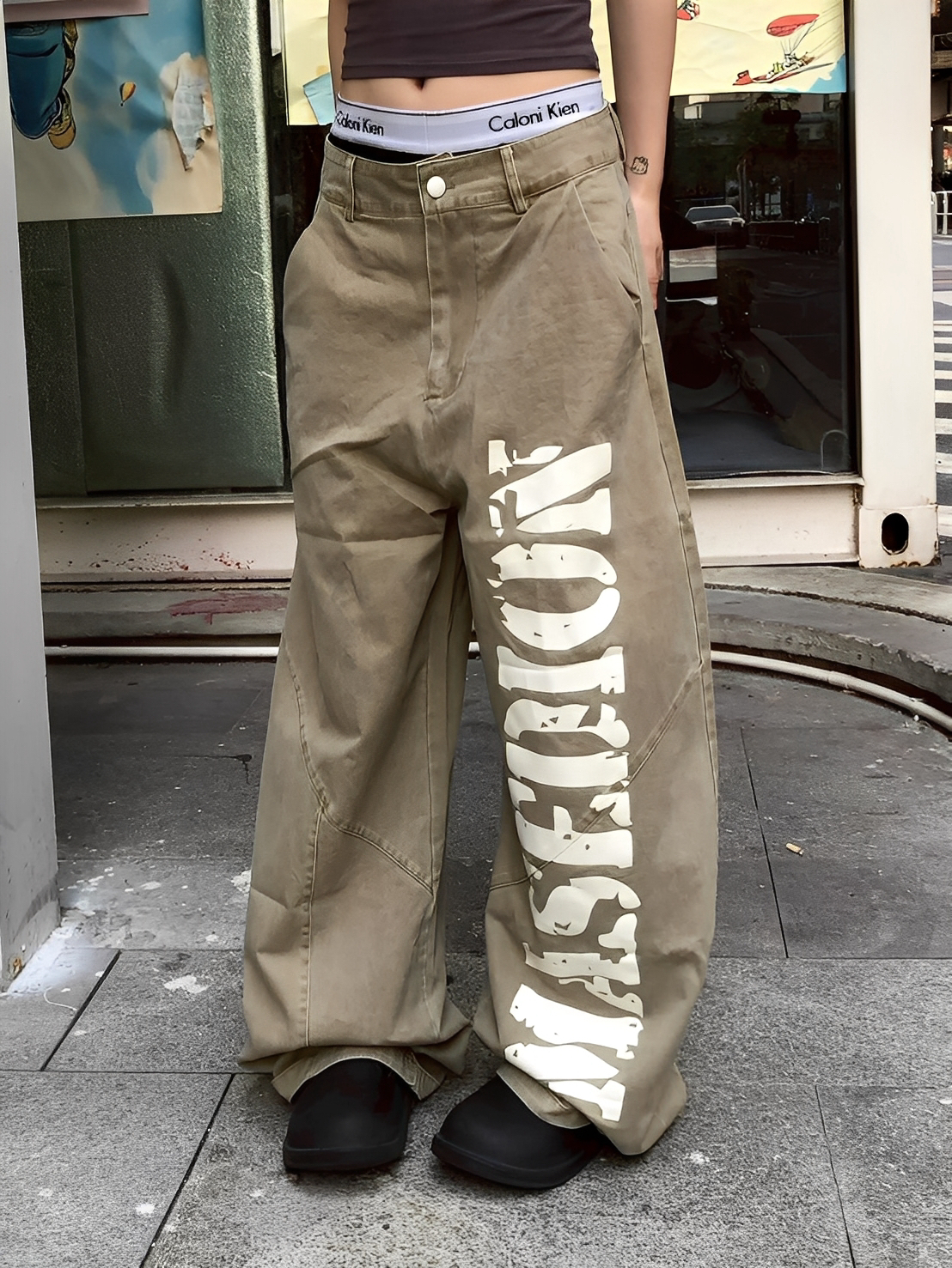 字母 設計 工裝 彎刀 長褲 彎刀褲