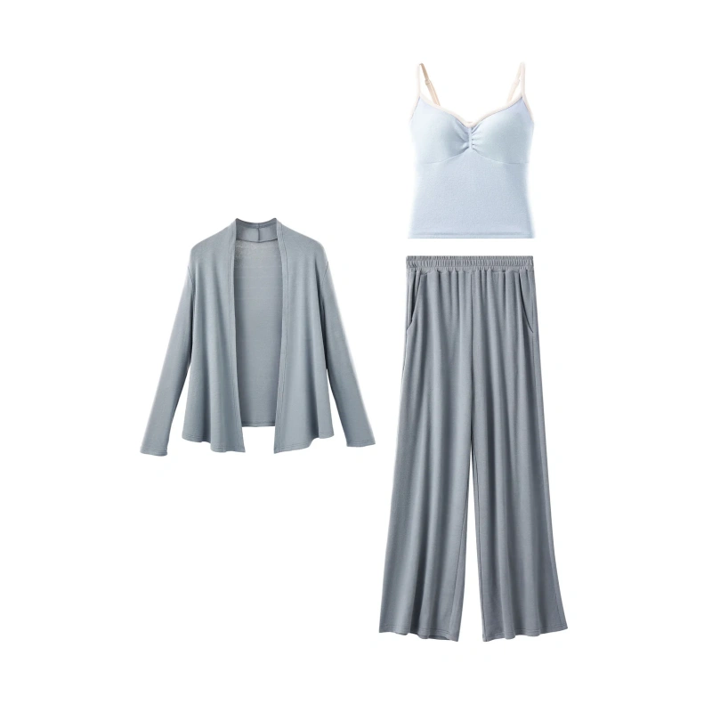 INN-CCG0108-026 【Living Muse】2in1 美胸秋冬家居服三件套 (帶胸墊) Old Navy 鯨落藍 (A26) (M-XL)