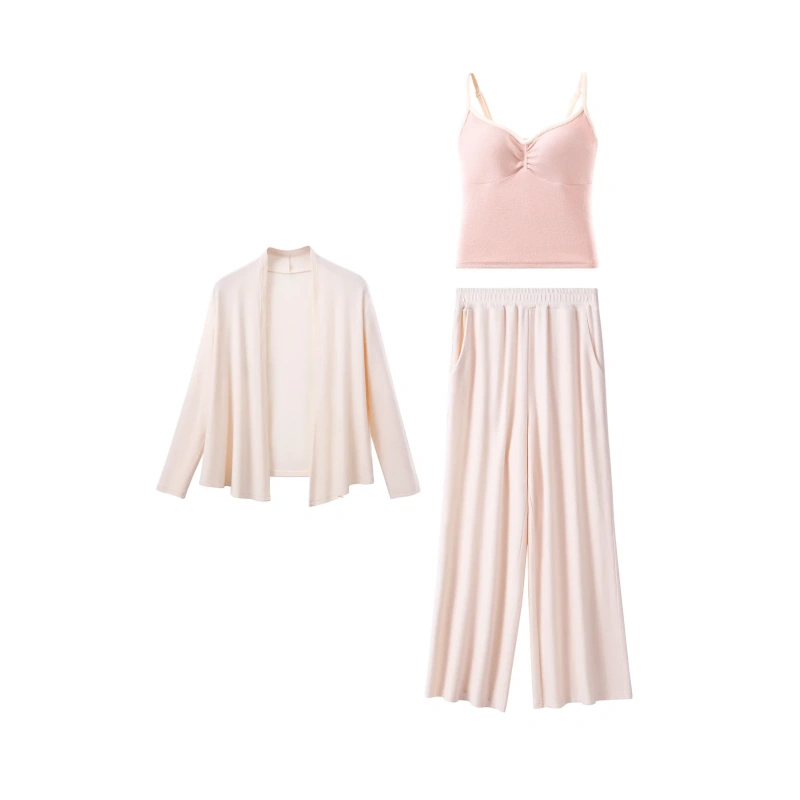 INN-CCG0108-027 【Living Muse】2in1 美胸秋冬家居服三件套 (帶胸墊) Floral White 月光白 (A27) (M-XL)