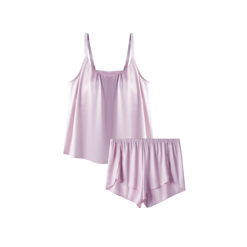 INN-CCG0108-030 【GLOW-UP MAGIC LUXE】2-IN-1 雙C提拉絲滑緞面吊帶美胸睡眠家居服 Pastel Lilac 香芋紫 (A30) (M-2XL)