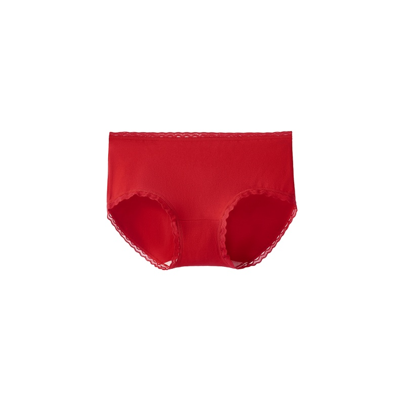 INN-CCG0108-047 【開運花語】幸福花邊中腰棉質抗菌三角褲 True Red 紅色 (A47) (M-2XL)
