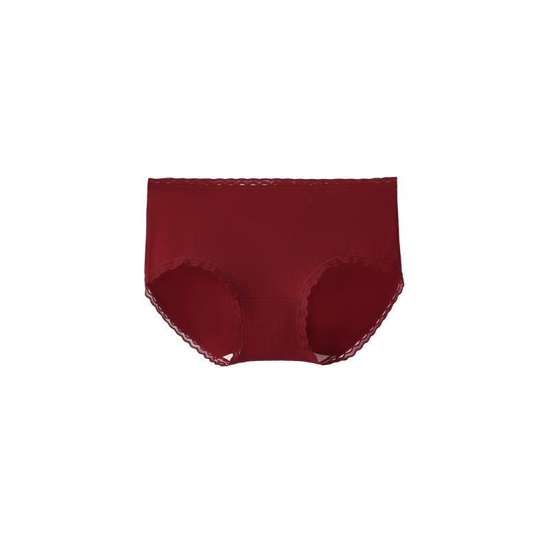 INN-CCG0108-048 【開運花語】幸福花邊中腰棉質抗菌三角褲 Dark Red 酒紅色 (A48) (M-2XL)