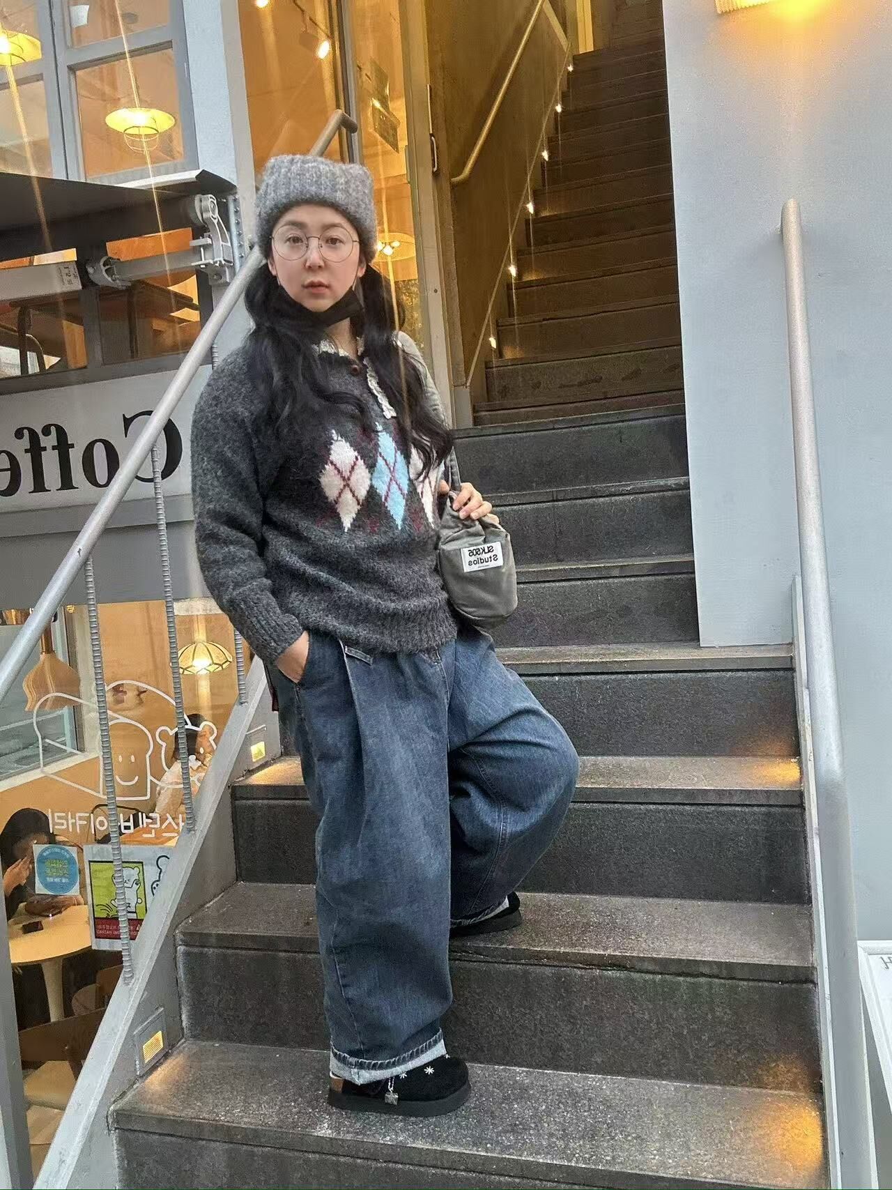 【預購】SS010801 菱形花邊針織長袖上衣