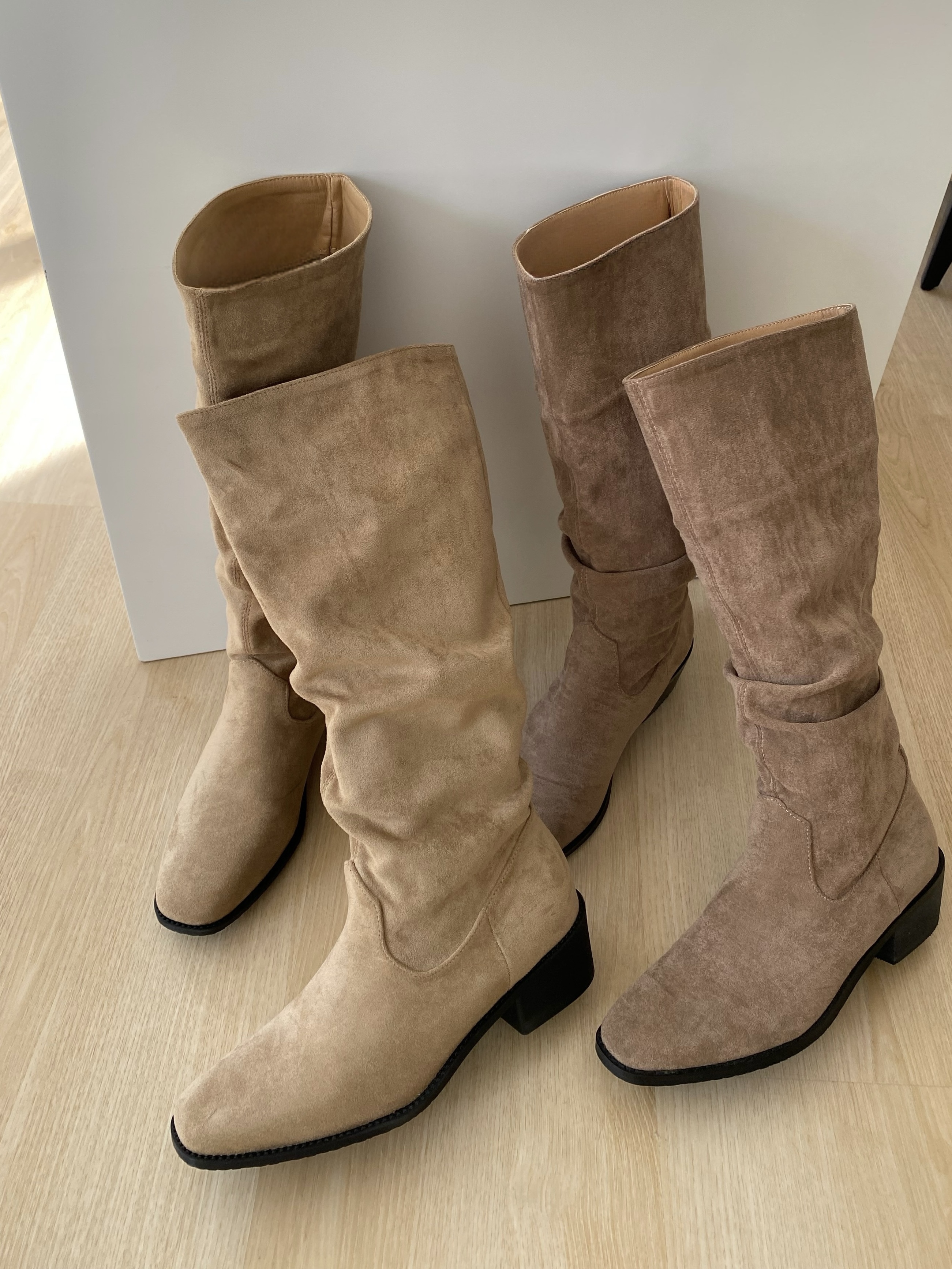 麂皮褶皺西部堆堆靴