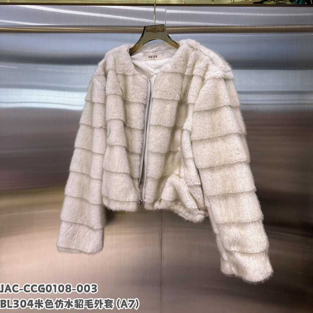 JAC-CCG0108-003 BL304 米色仿水貂毛外套 (A7)