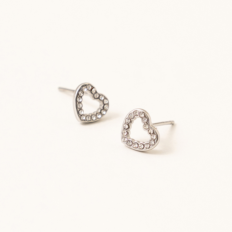 miramira微光｜白鋯石鏤空愛心耳環D6060-銀59054
