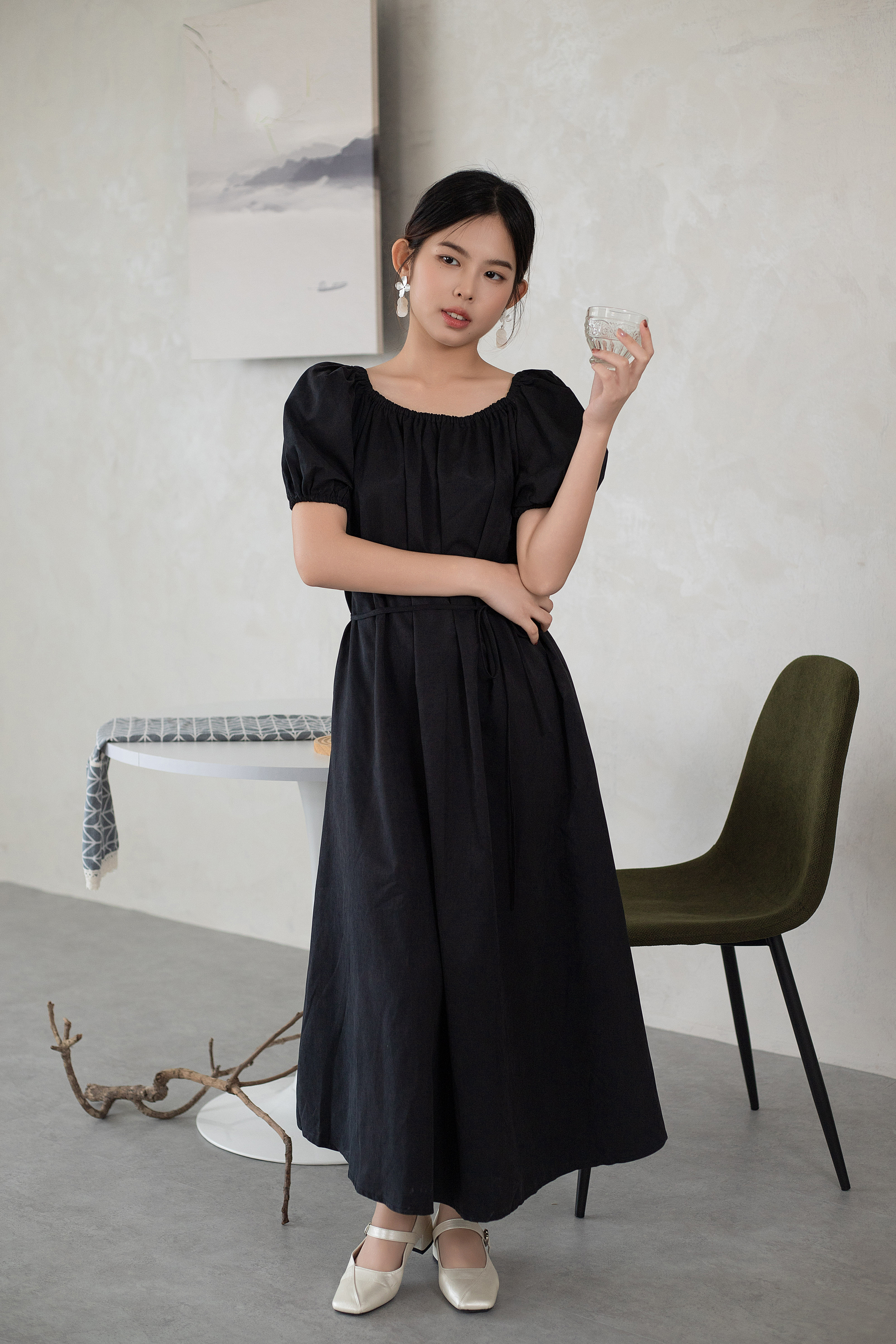 Verda Gathred Tent Dress Black -2624DLBLK