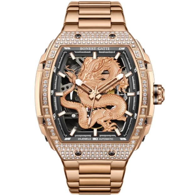 (預購)【Bonest Gatti 布加迪】騰龍魅影系列 BG5605 酒桶 晶鑽 動能儲存 鏤空 夜光 機械錶