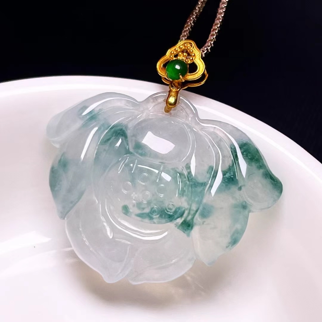 翡翠蓮花吊墜,天然翡翠A玉, 緬甸玉, Jade, Jadeite