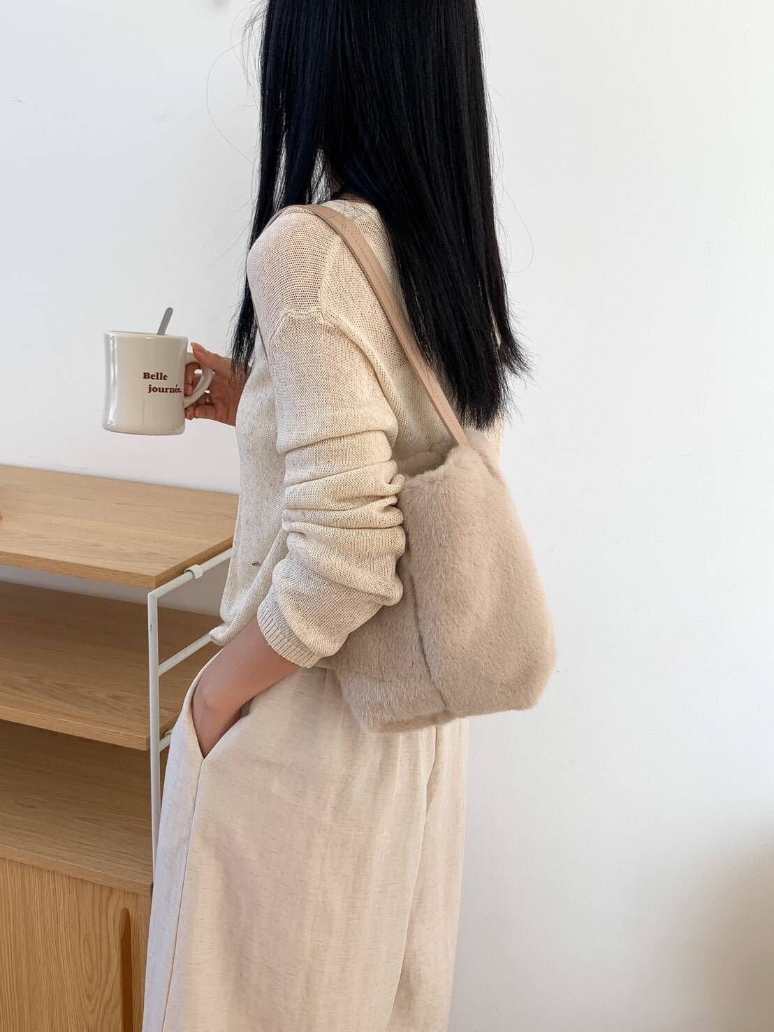 毛茸茸單肩水桶包 RS8805