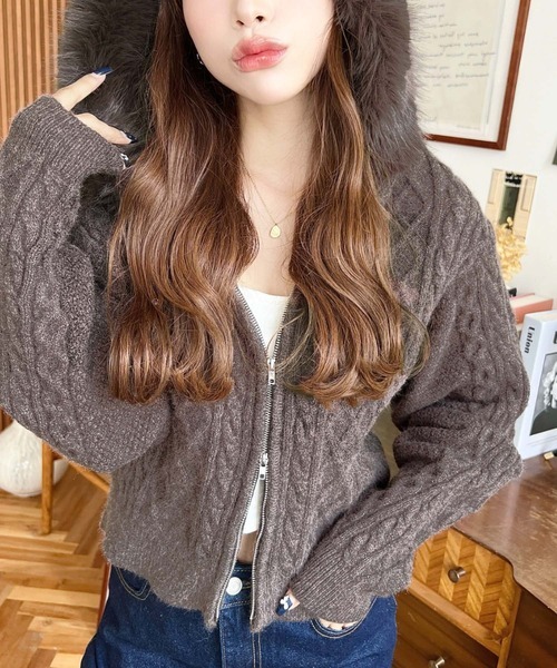 日本🇯🇵連線 Moment+ 毛皮連帽拉鍊針織開襟衫 連帽衫 拉鍊 針織 針織衫 套頭衫 開襟衫 長袖 4色(任買兩件7-11免運)/預購