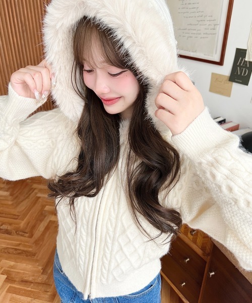 日本🇯🇵連線 Moment+ 毛皮連帽拉鍊針織開襟衫 連帽衫 拉鍊 針織 針織衫 套頭衫 開襟衫 長袖 4色(任買兩件7-11免運)/預購