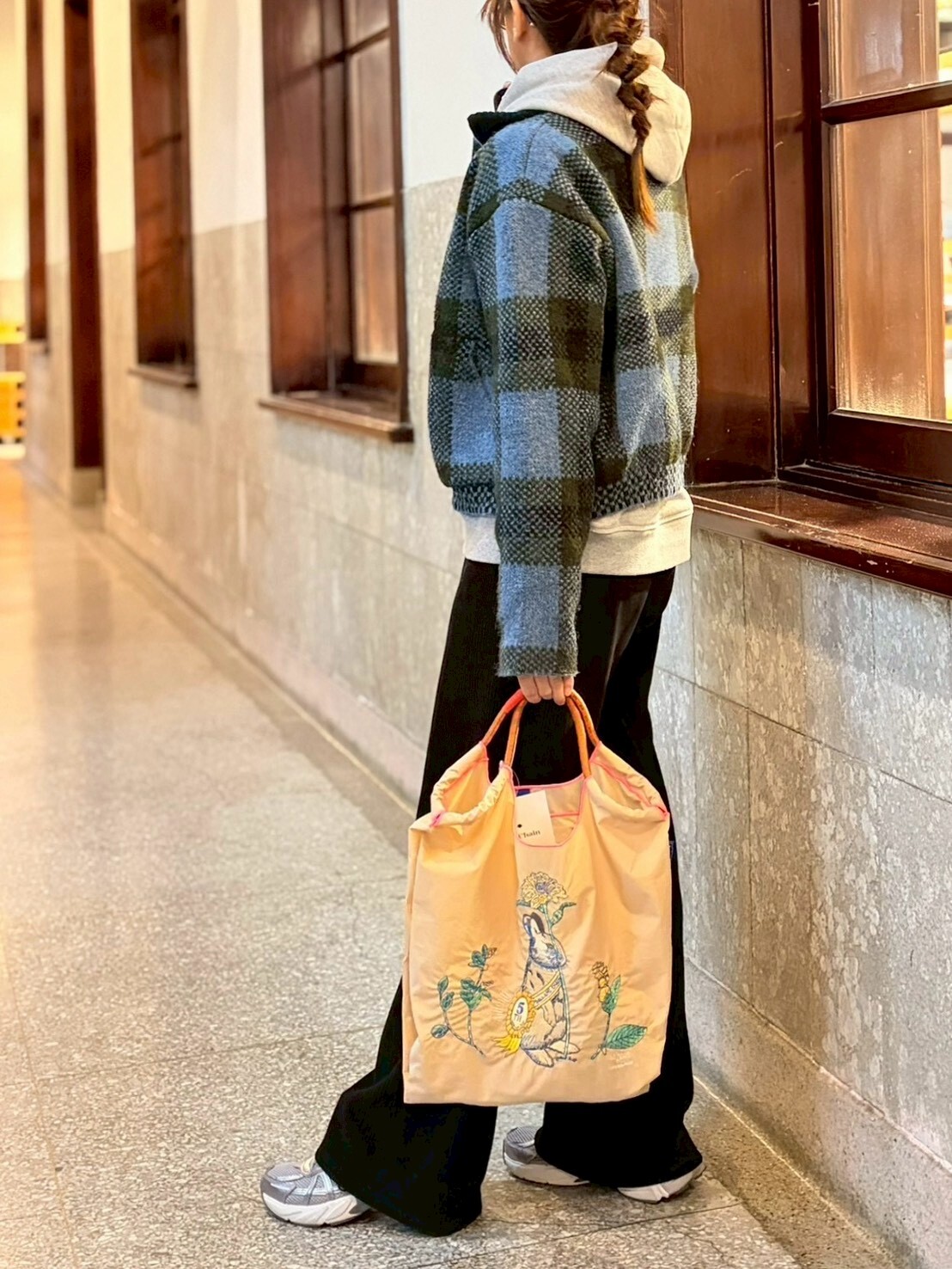 Ball＆Chain 刺繡環保購物袋 M號 - 粉膚 (31301821)