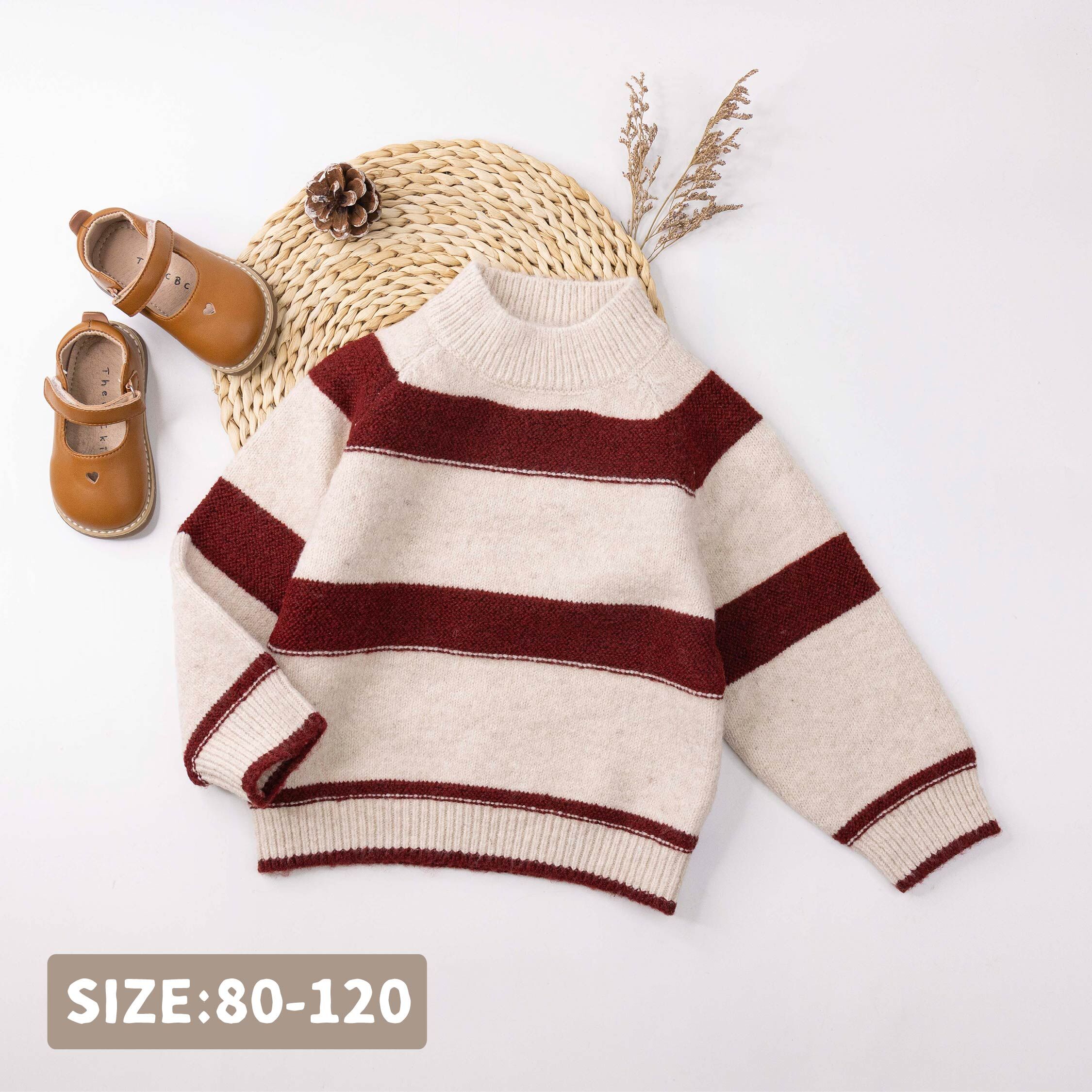 【H55732】燕麥紅條紋立領針織上衣