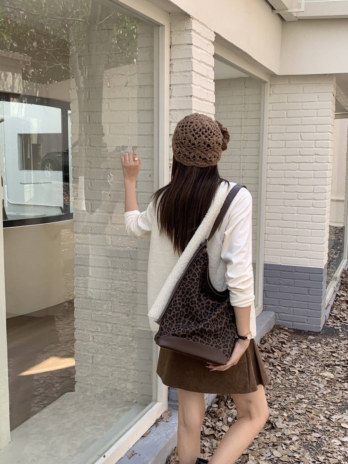 豹紋復古皮絨洋氣斜背包  RS6302