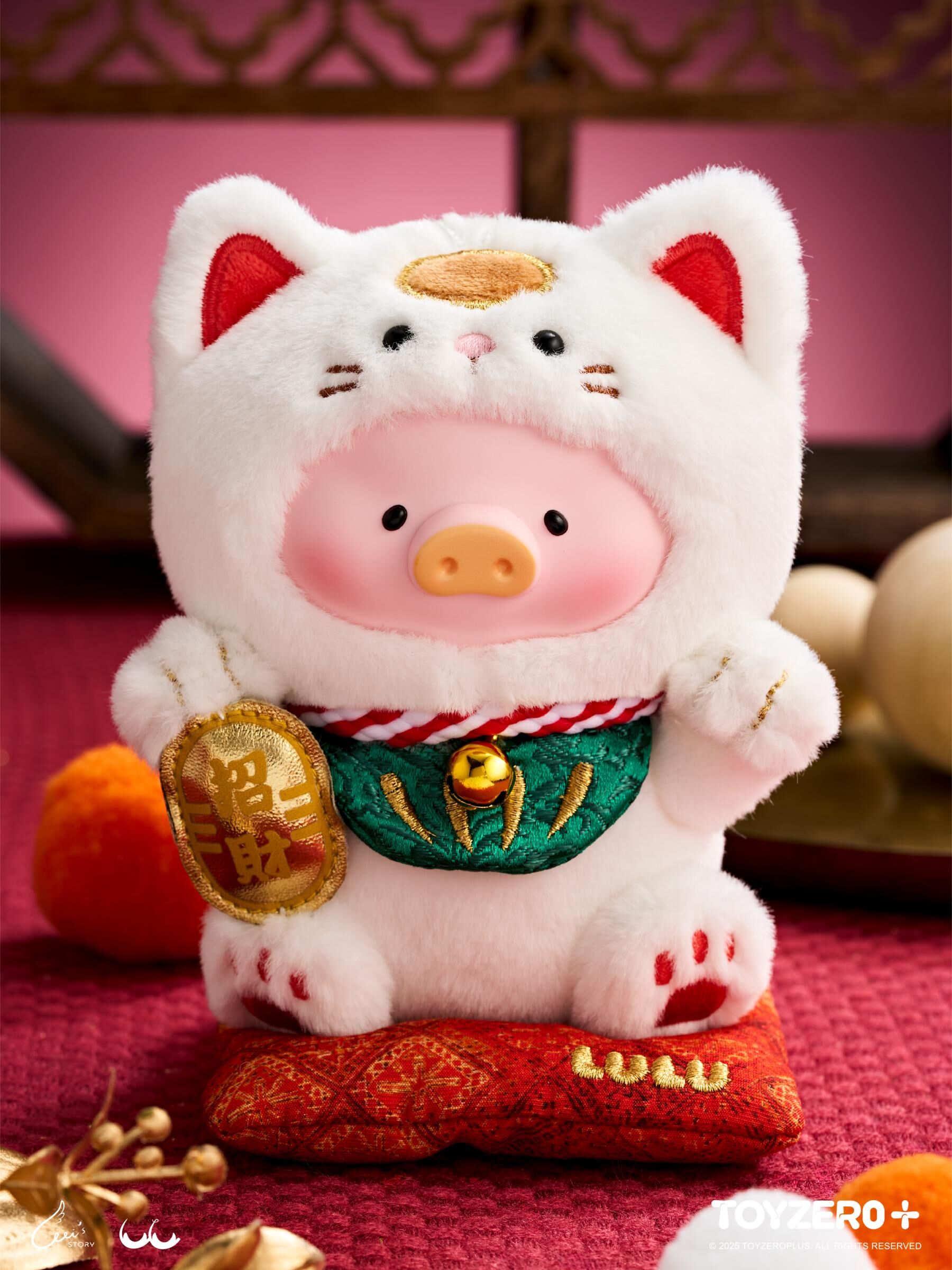 罐頭豬LuLu - 「一喵在手，財富我有」膠臉毛絨掛件