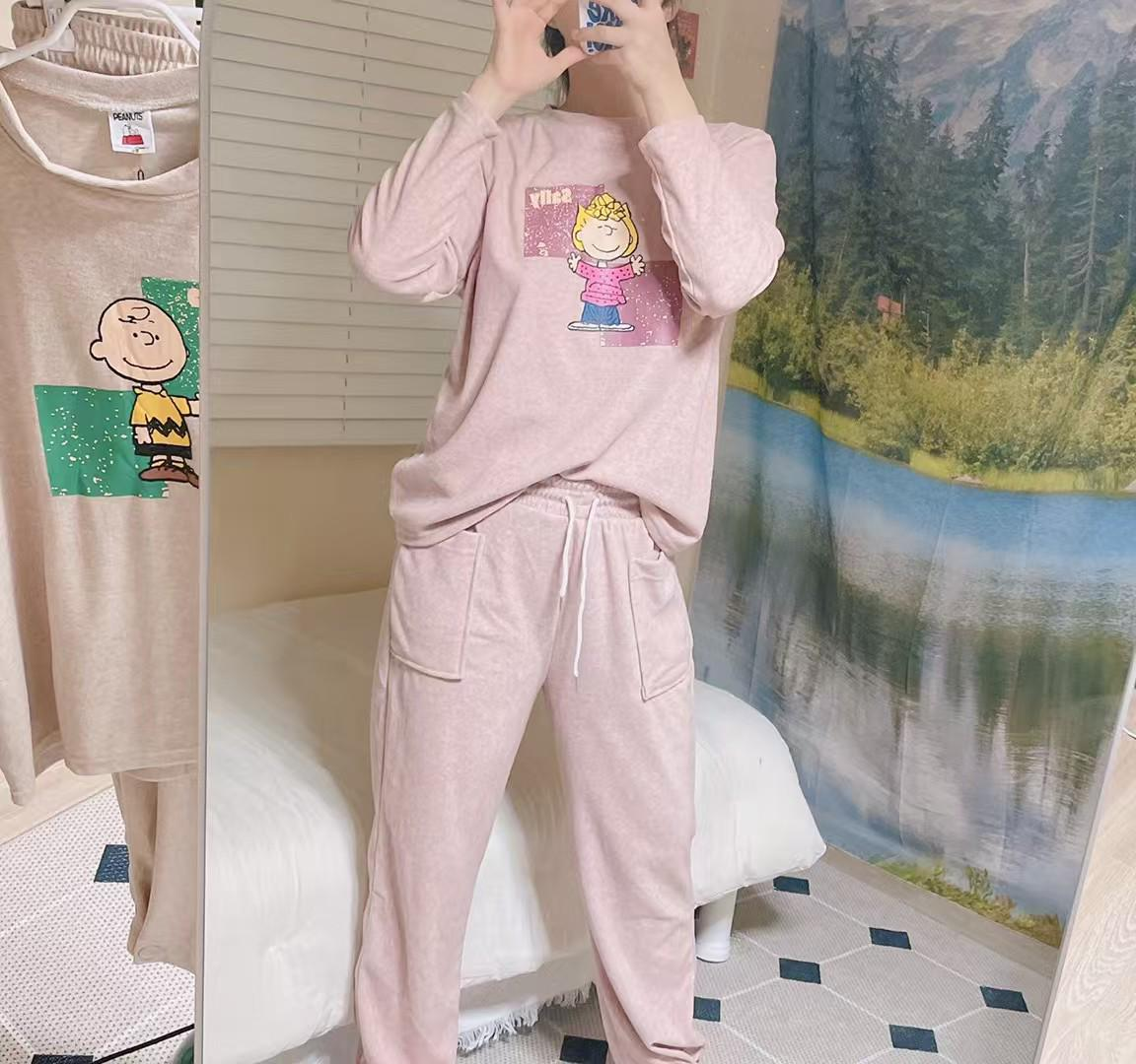 Snoopy毛巾料睡衣(粉色)