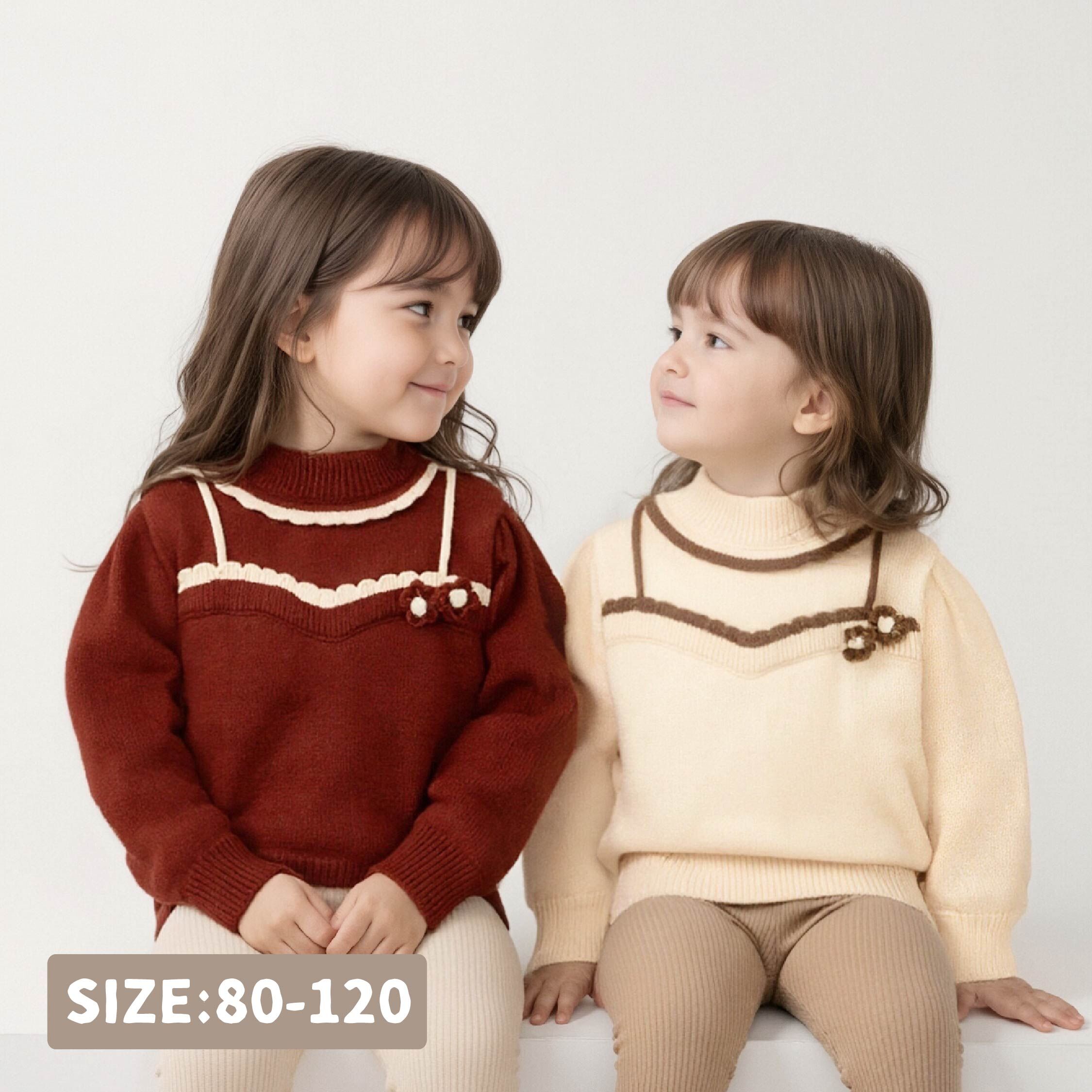 【H55740】小花朵假兩件針織上衣＊二色