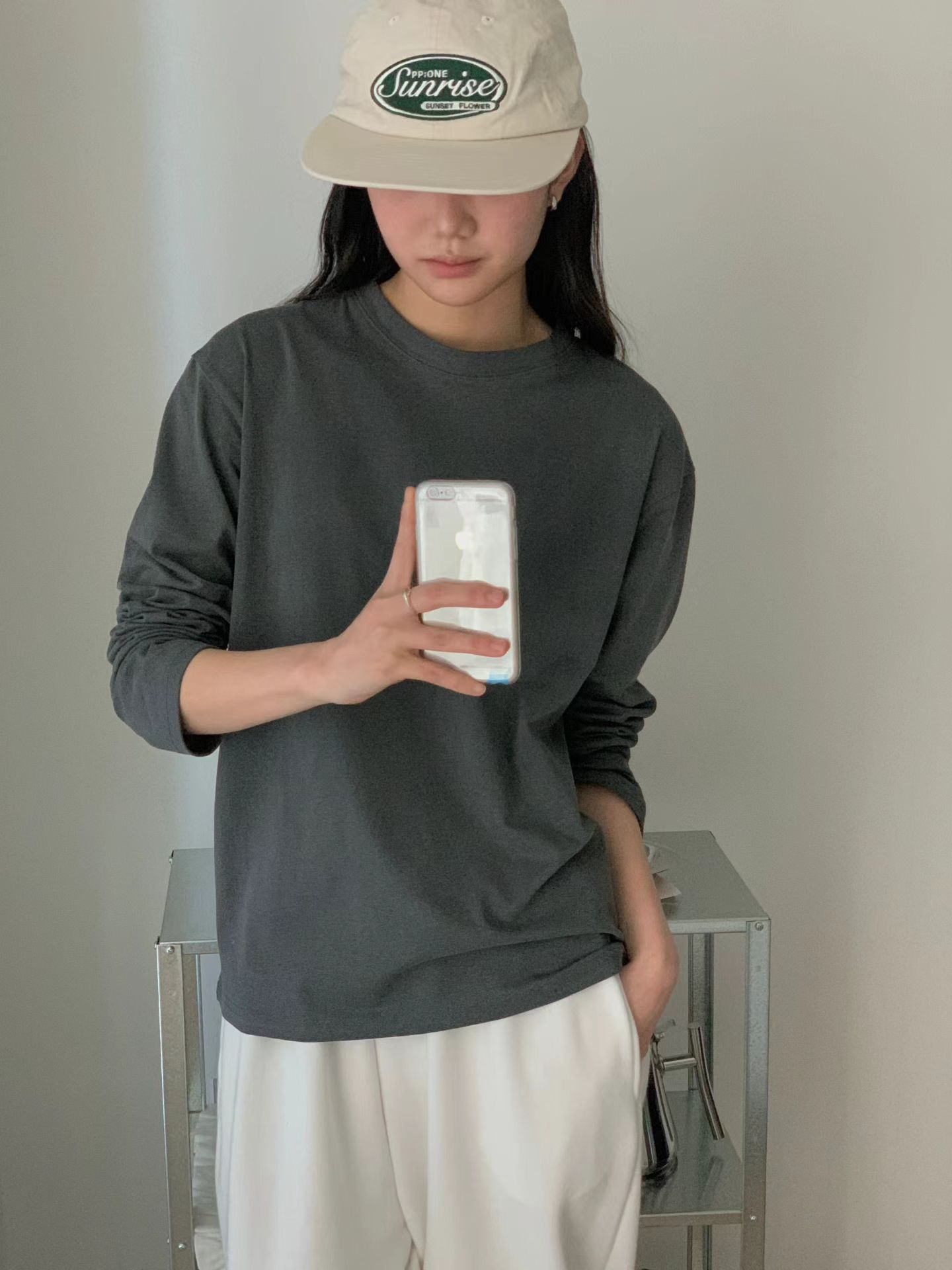 圓領寬鬆長袖(灰色)