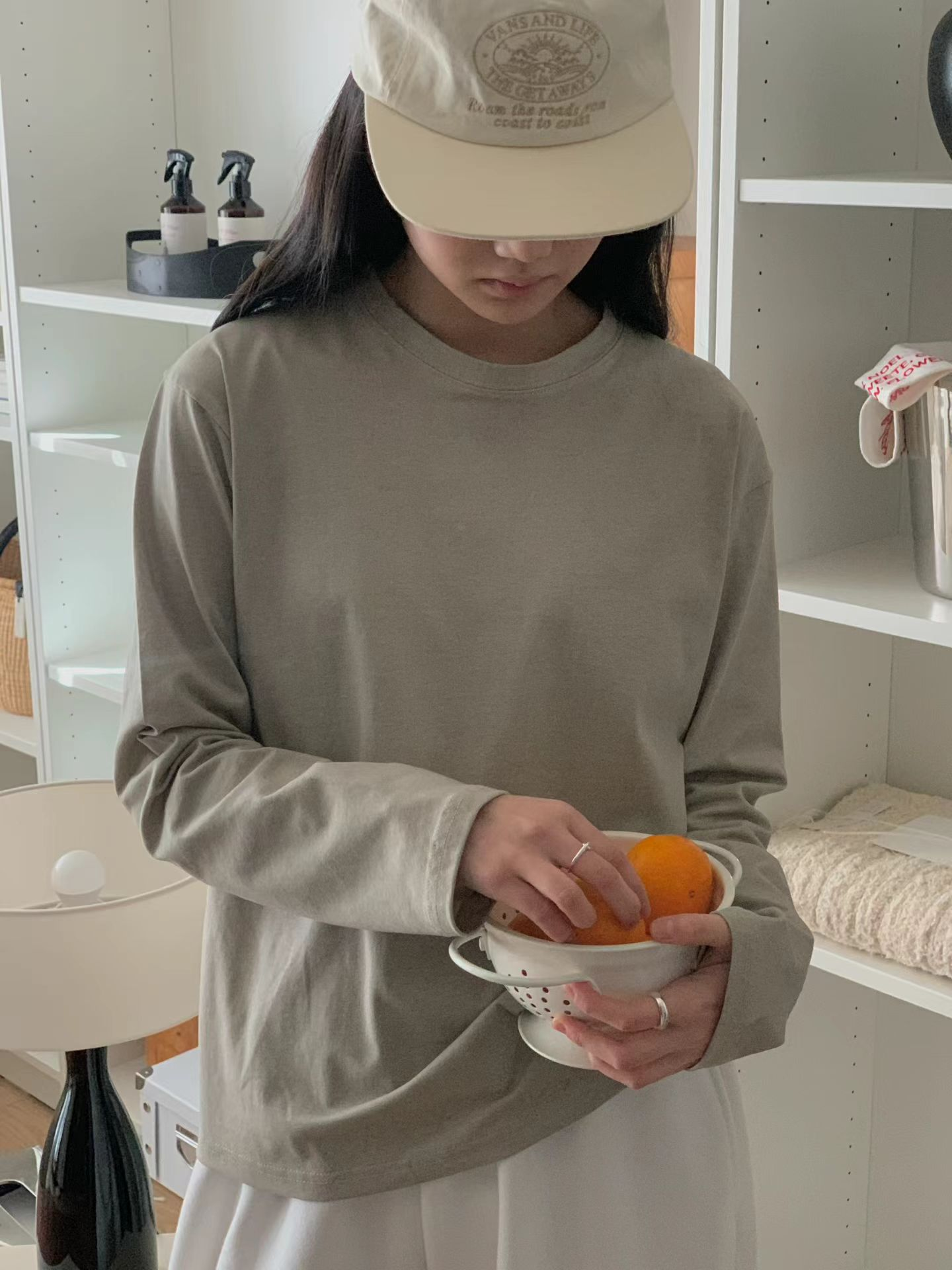 圓領寬鬆長袖(杏色)